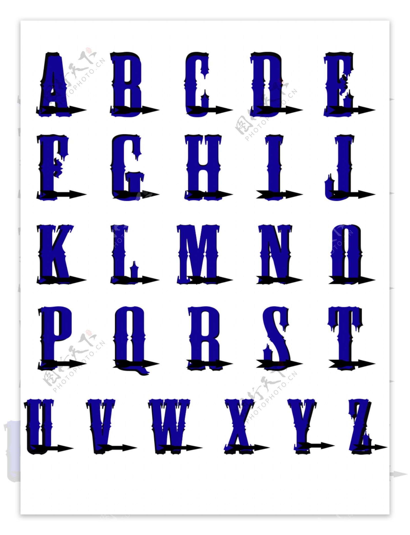 蓝色二十六个字母带箭头可商用