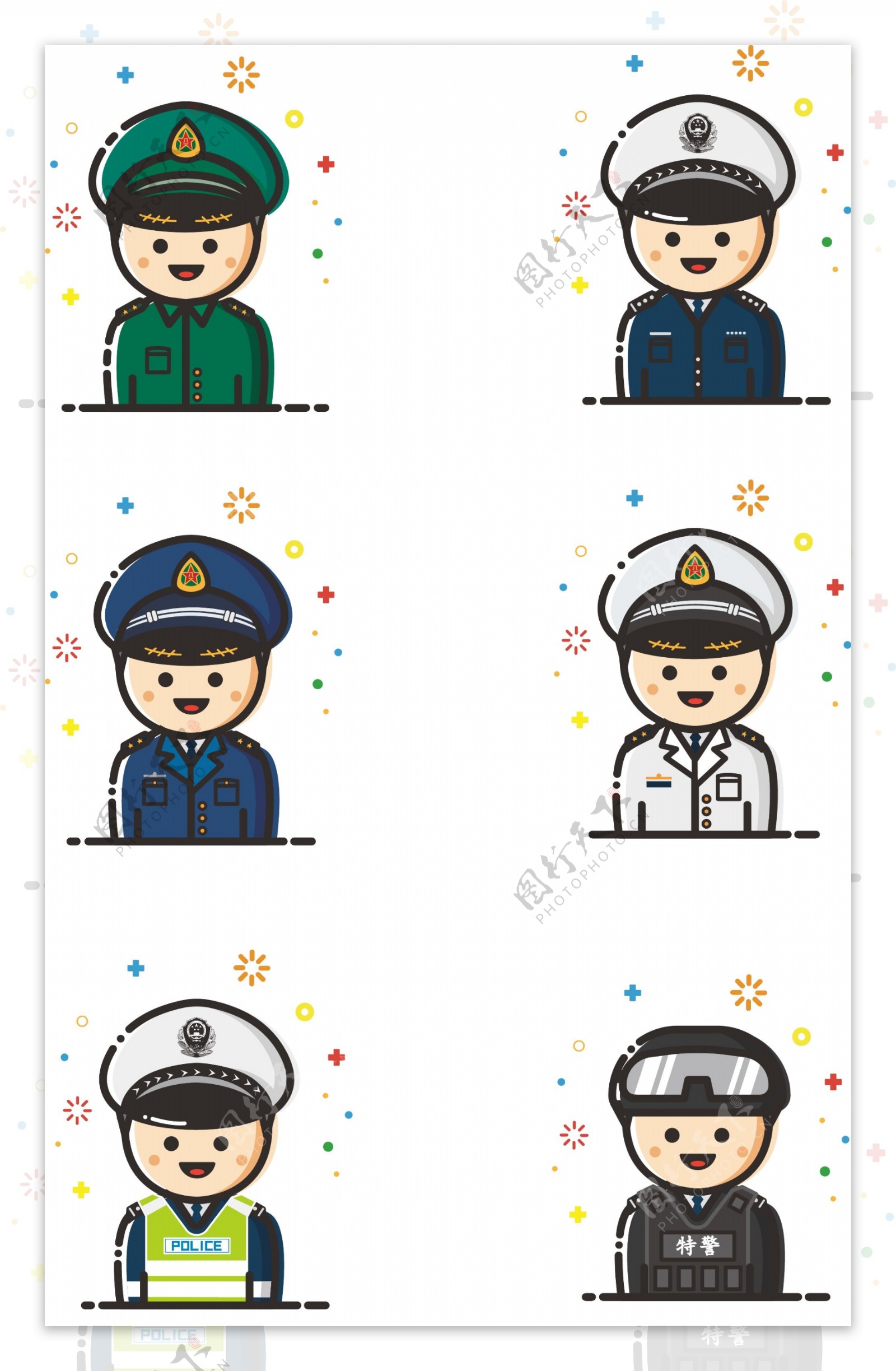 军人警察mbe图标矢量卡通可爱可商用元素