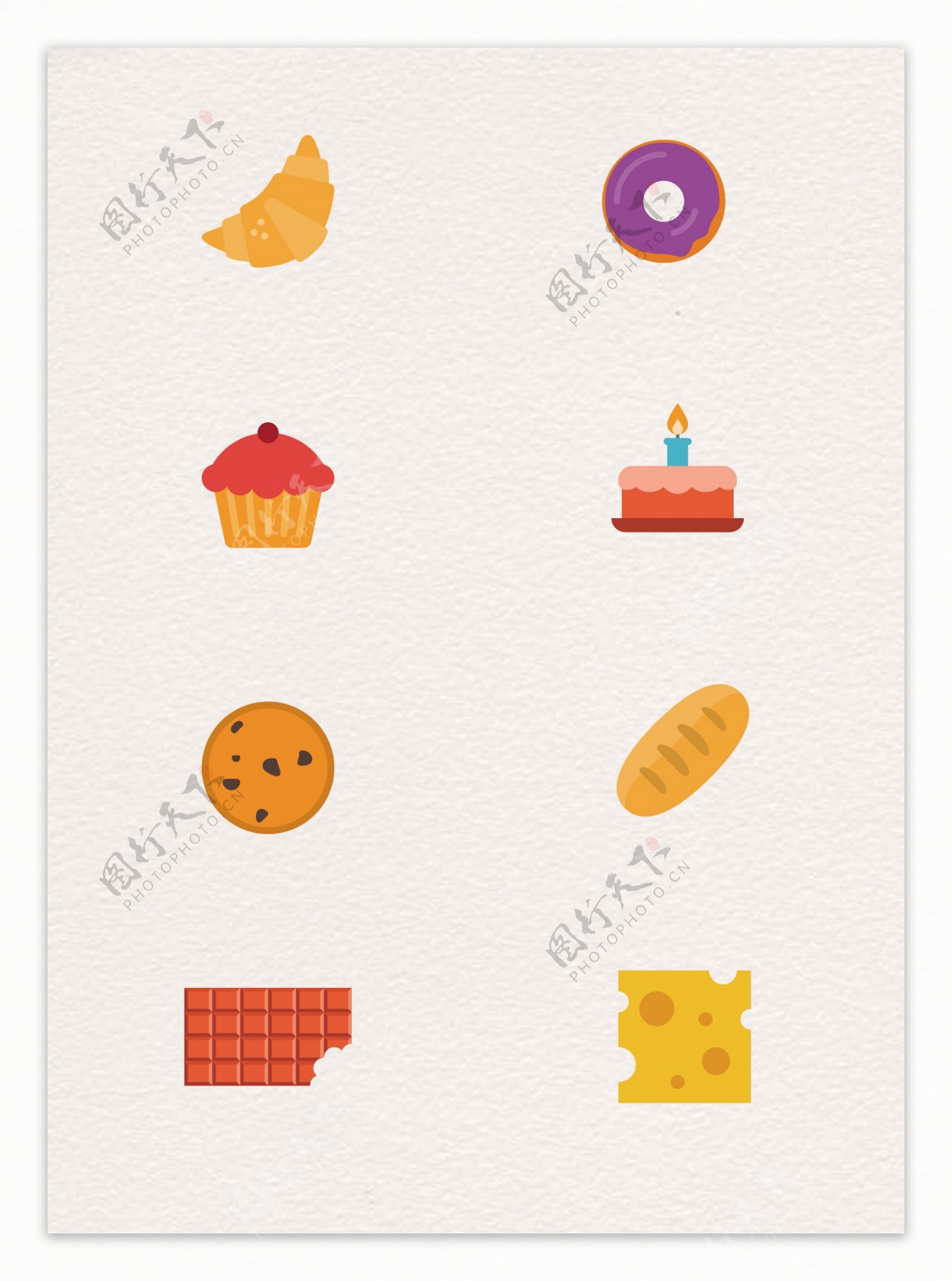 扁平化面包和蛋糕甜食图标矢量设计