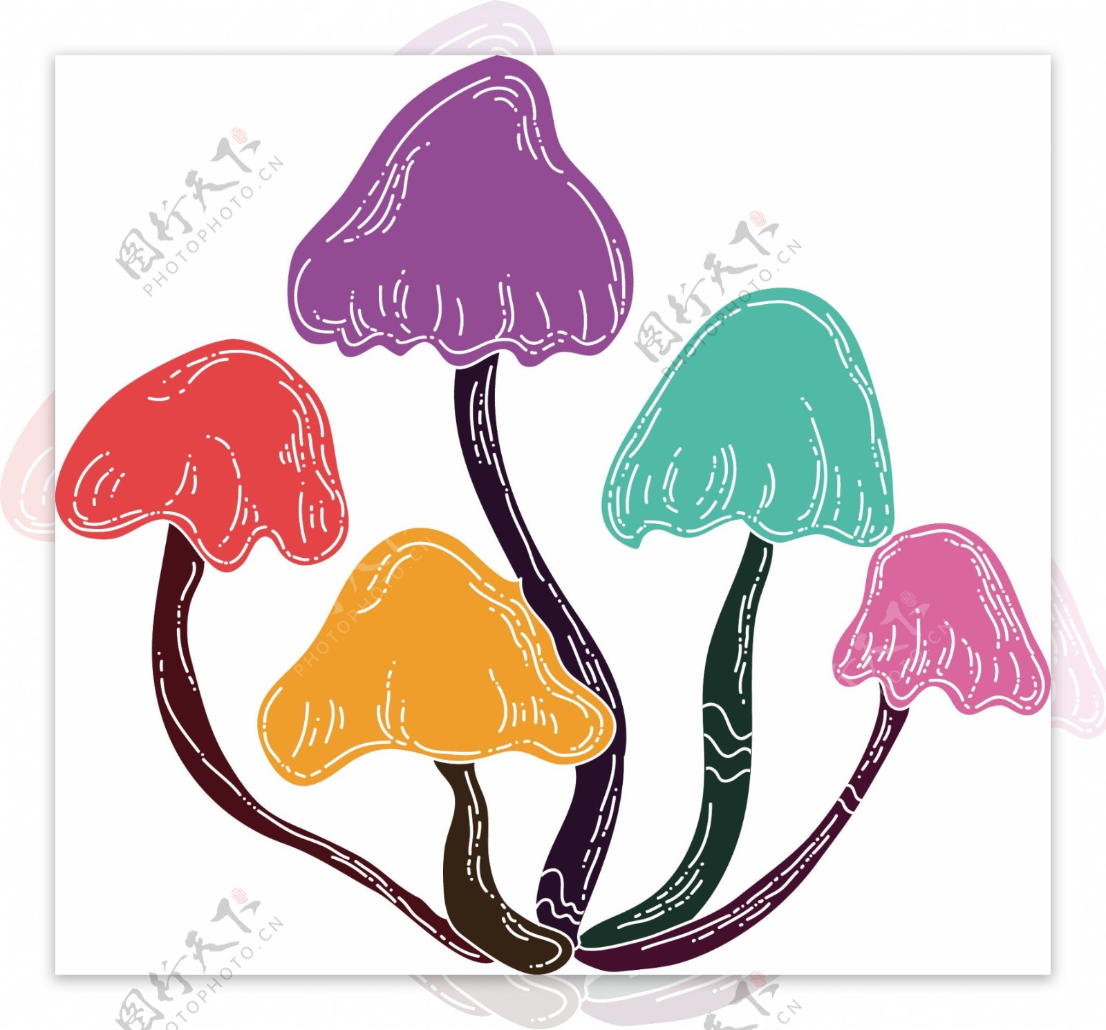 手绘卡通彩色蘑菇原创可商用元素
