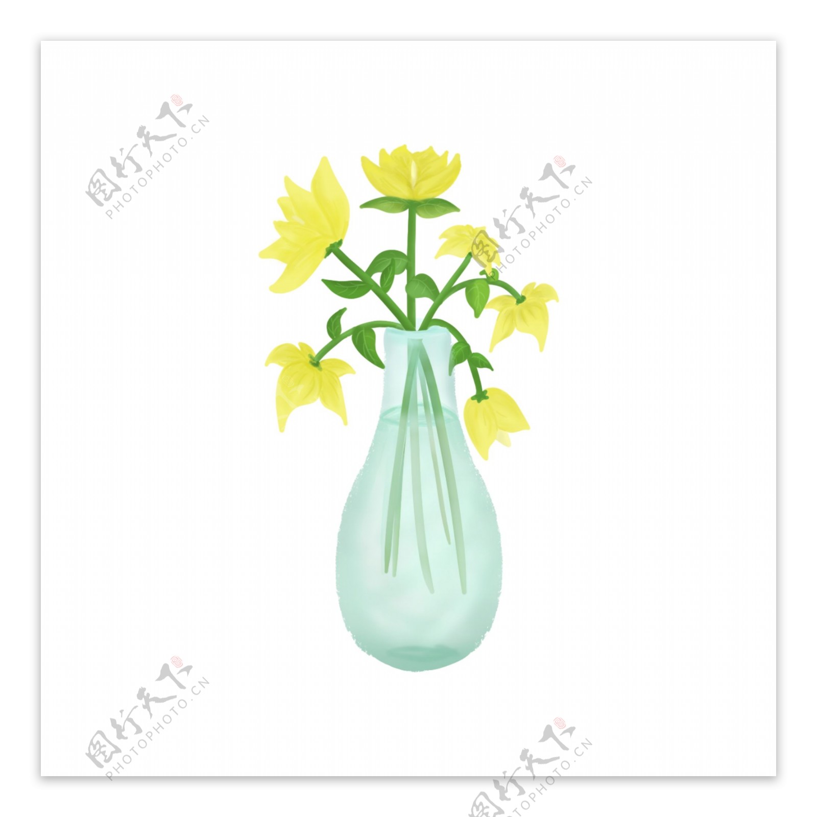 黄色花朵花瓶手绘元素