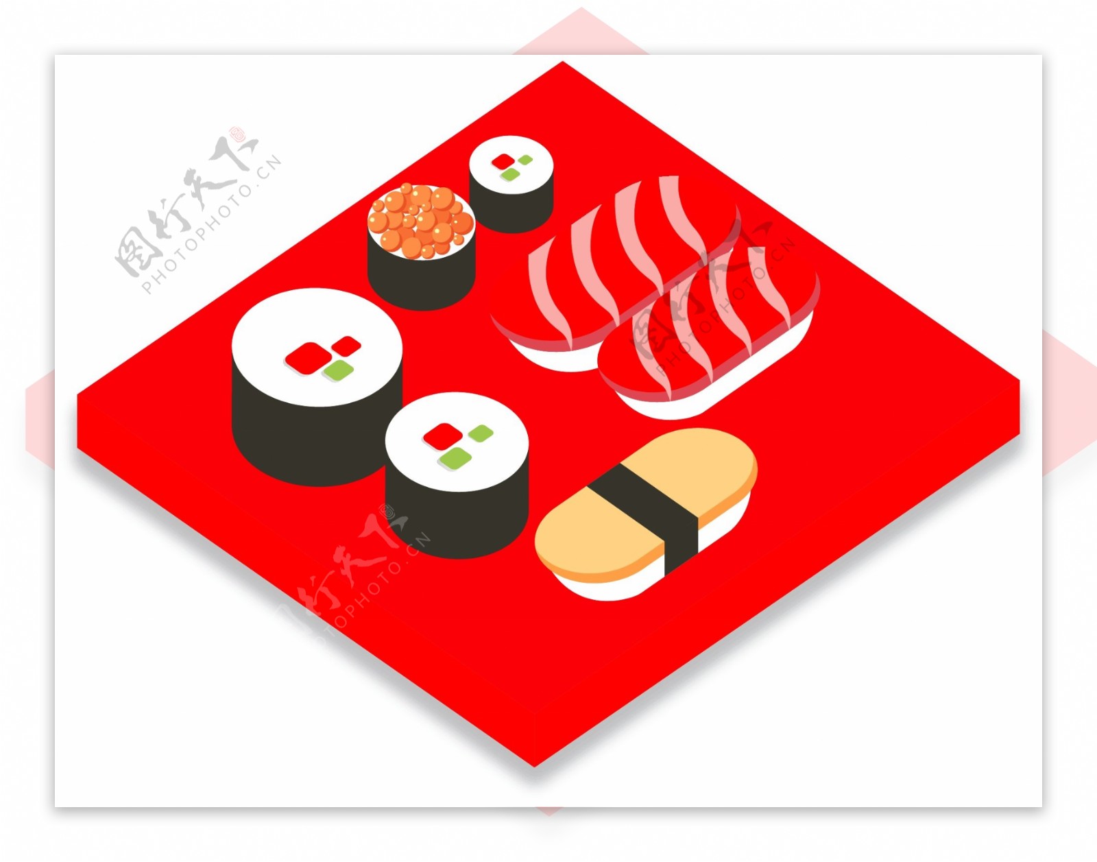 2.5D轴测图寿司食物矢量图标设计素材