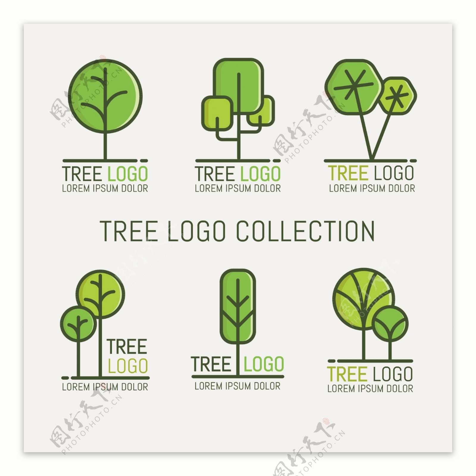 6棵卡通树logo元素设计