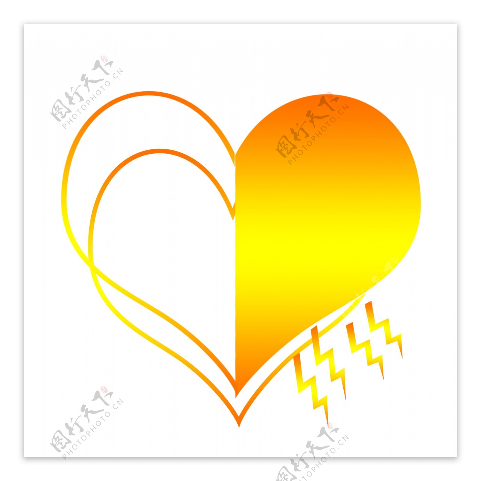 纹理渐变橙黄色心形卡通装饰边框可商用