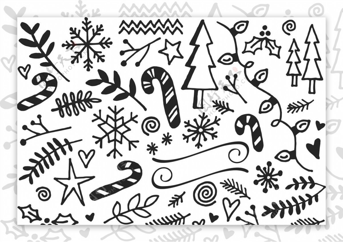黑白手绘圣诞节用品