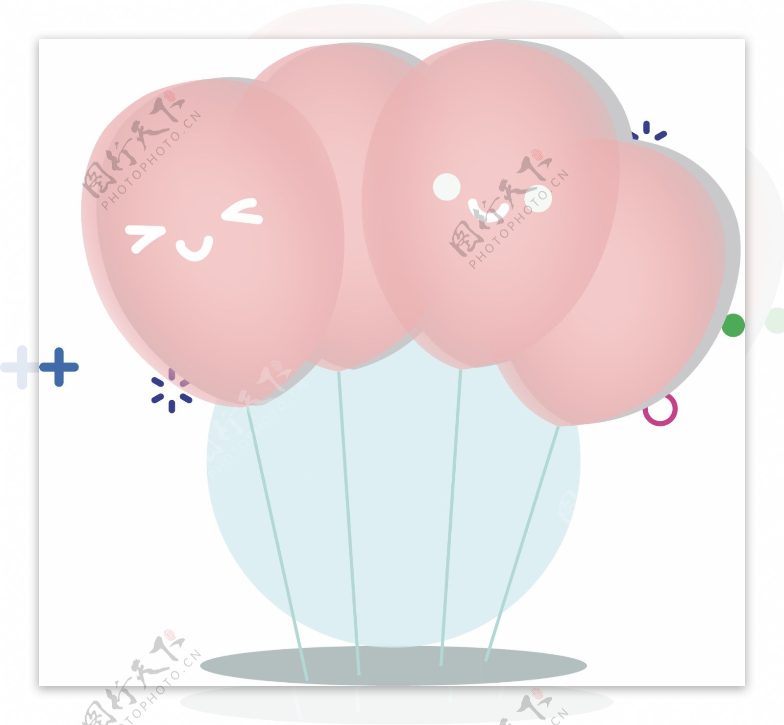 绿色情人节粉色气球图形元素