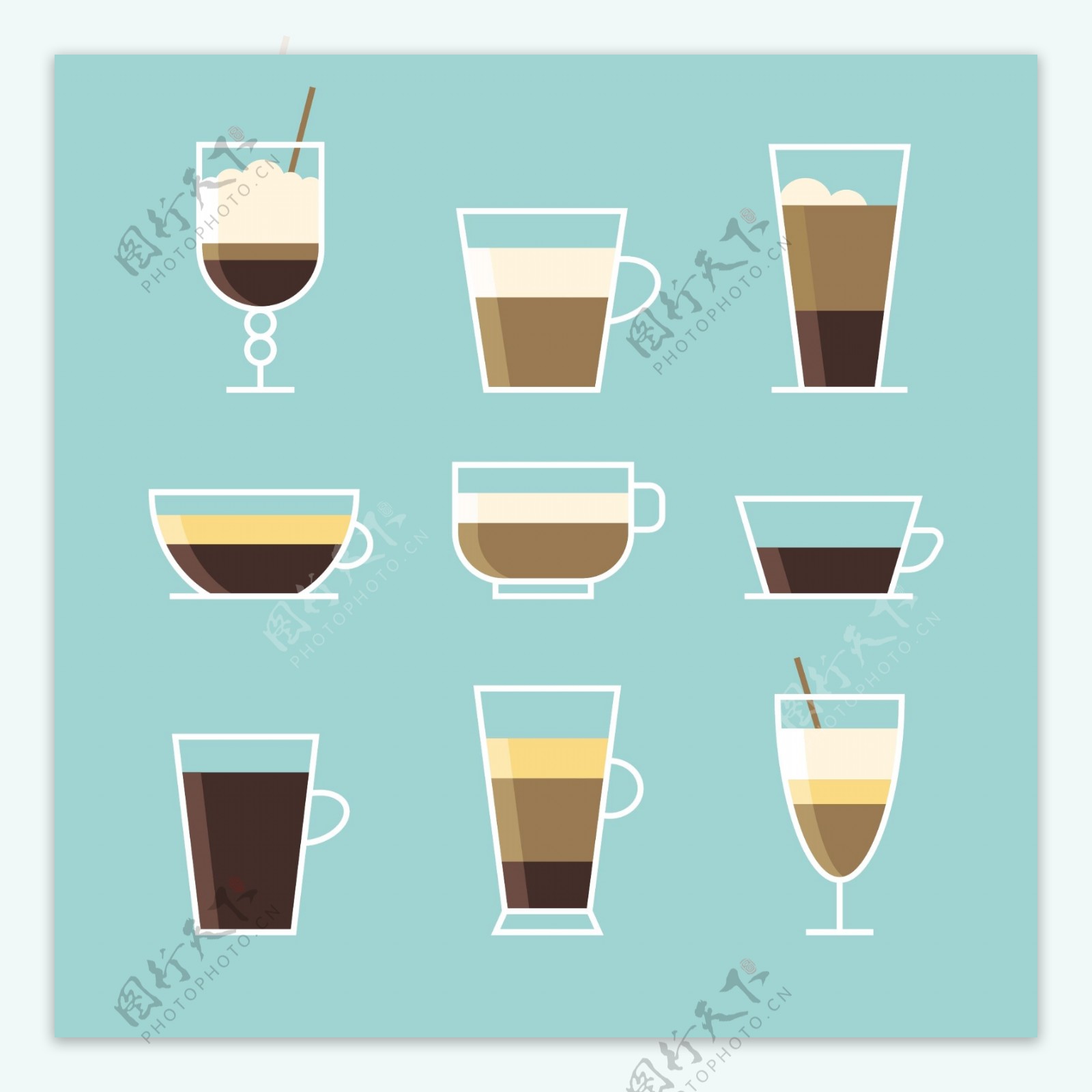 9款手绘线条咖啡杯插画元素