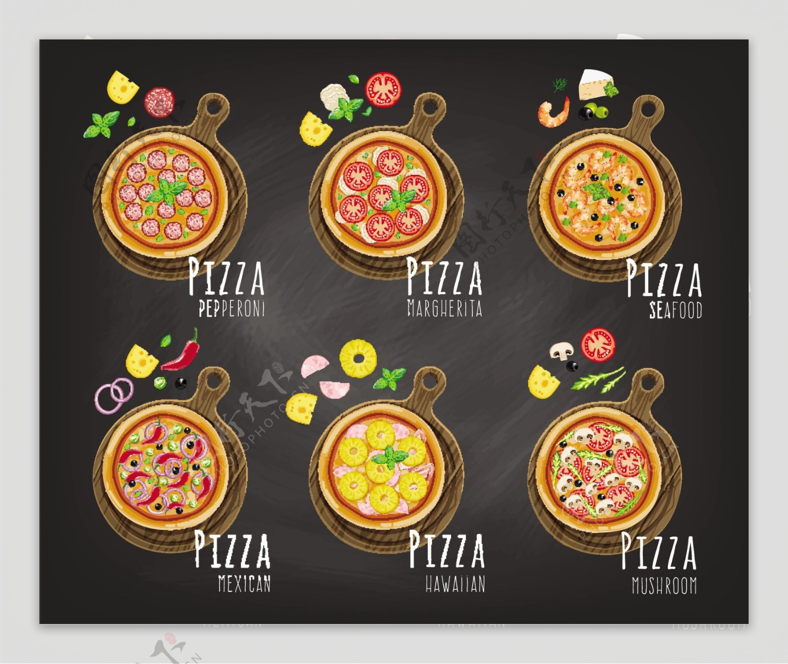 复古手绘披萨菜单模板