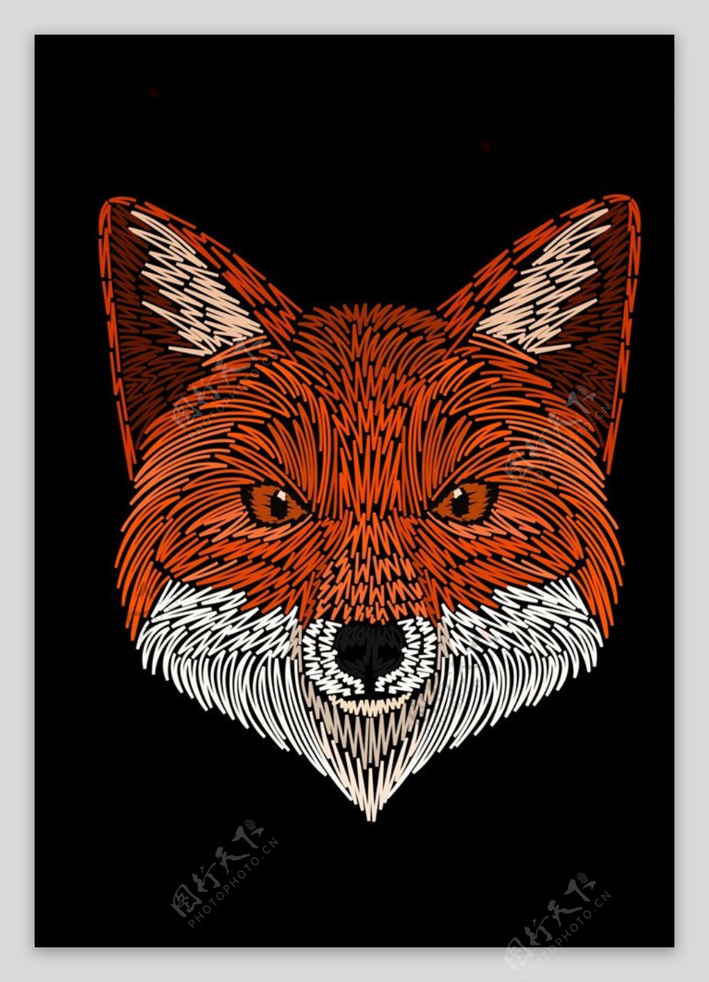 手绘线描狐狸刺绣