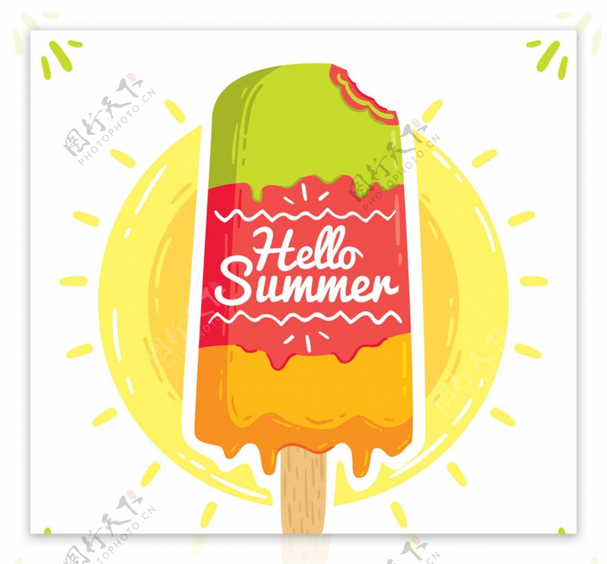 彩绘夏季雪糕和太阳矢量素材
