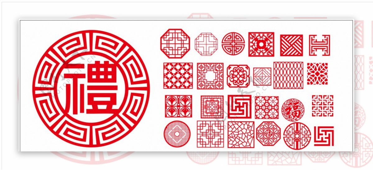 镂空雕刻中国风木雕矢量花边造型