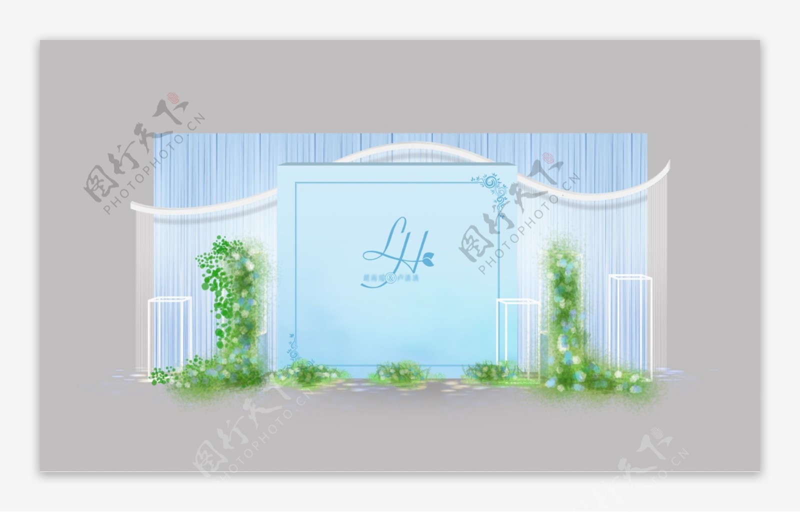 蓝色婚礼迎宾区效果图设计