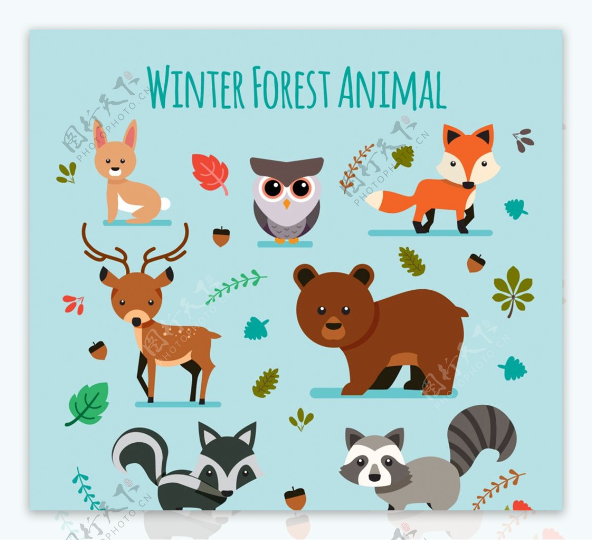 可爱冬季森林动物