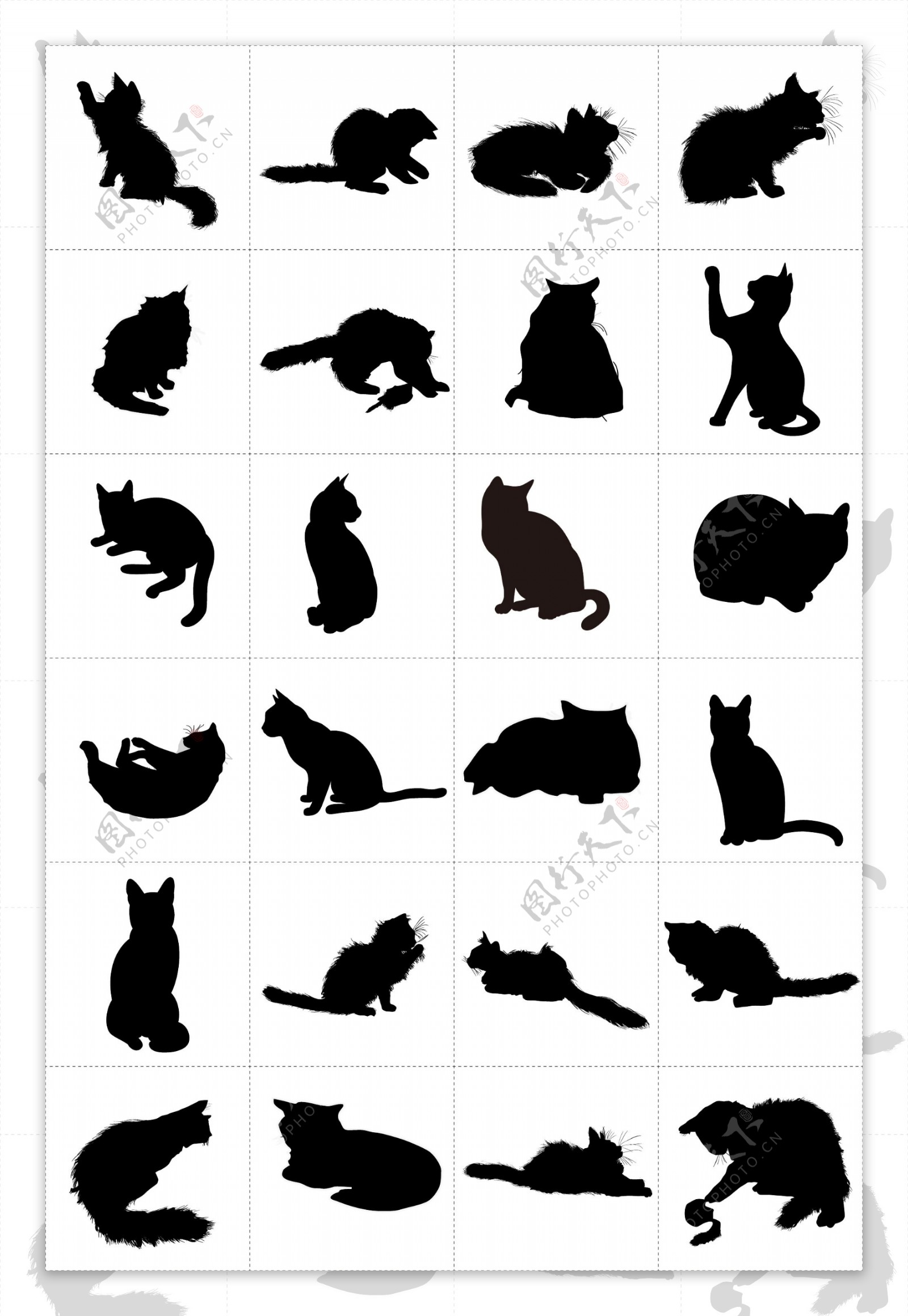 矢量黑色动物卡通猫剪影