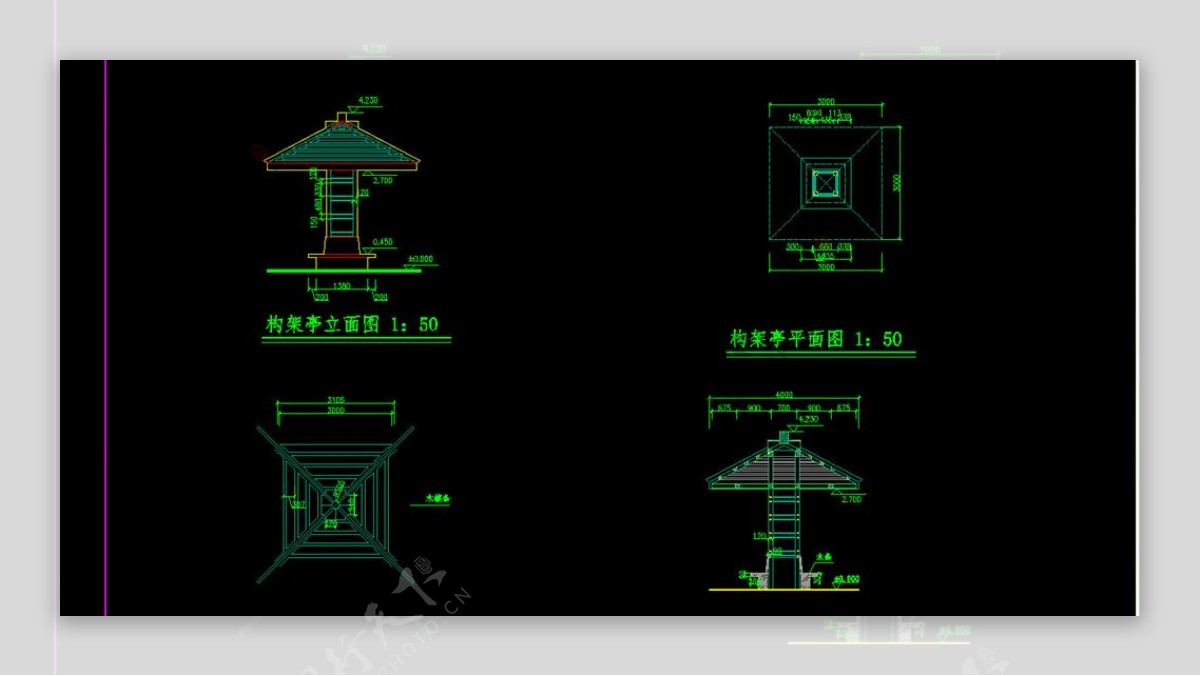 亭子廊子建筑结构详图CAD通