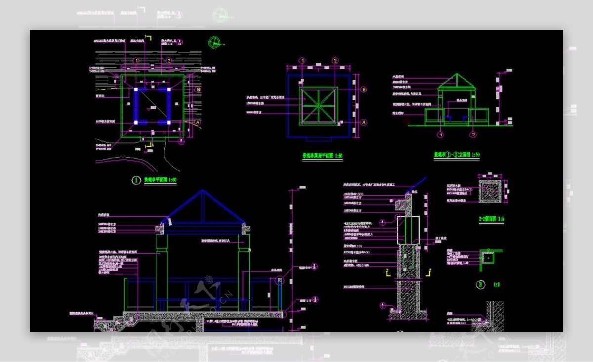 亭子廊子建筑结构详图CAD