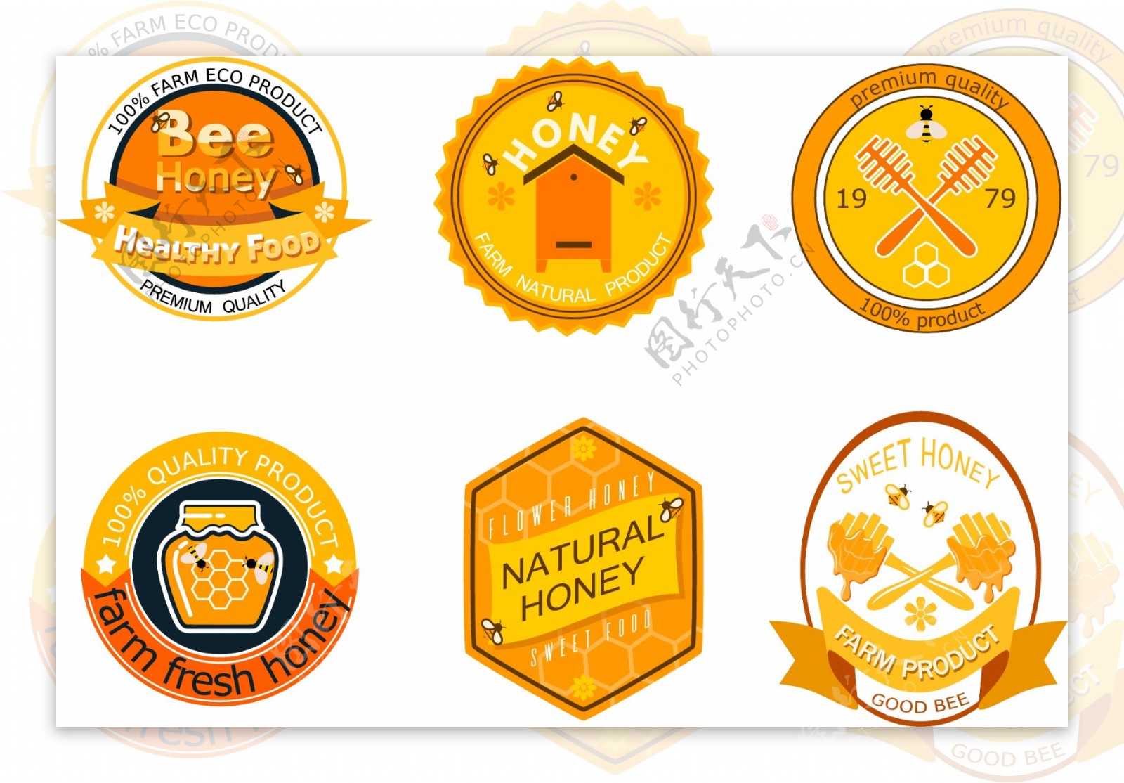 6款创意农场蜂蜜标签矢量素材