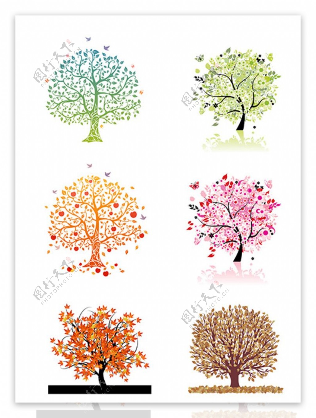 春夏秋冬创意色彩树木矢量素材