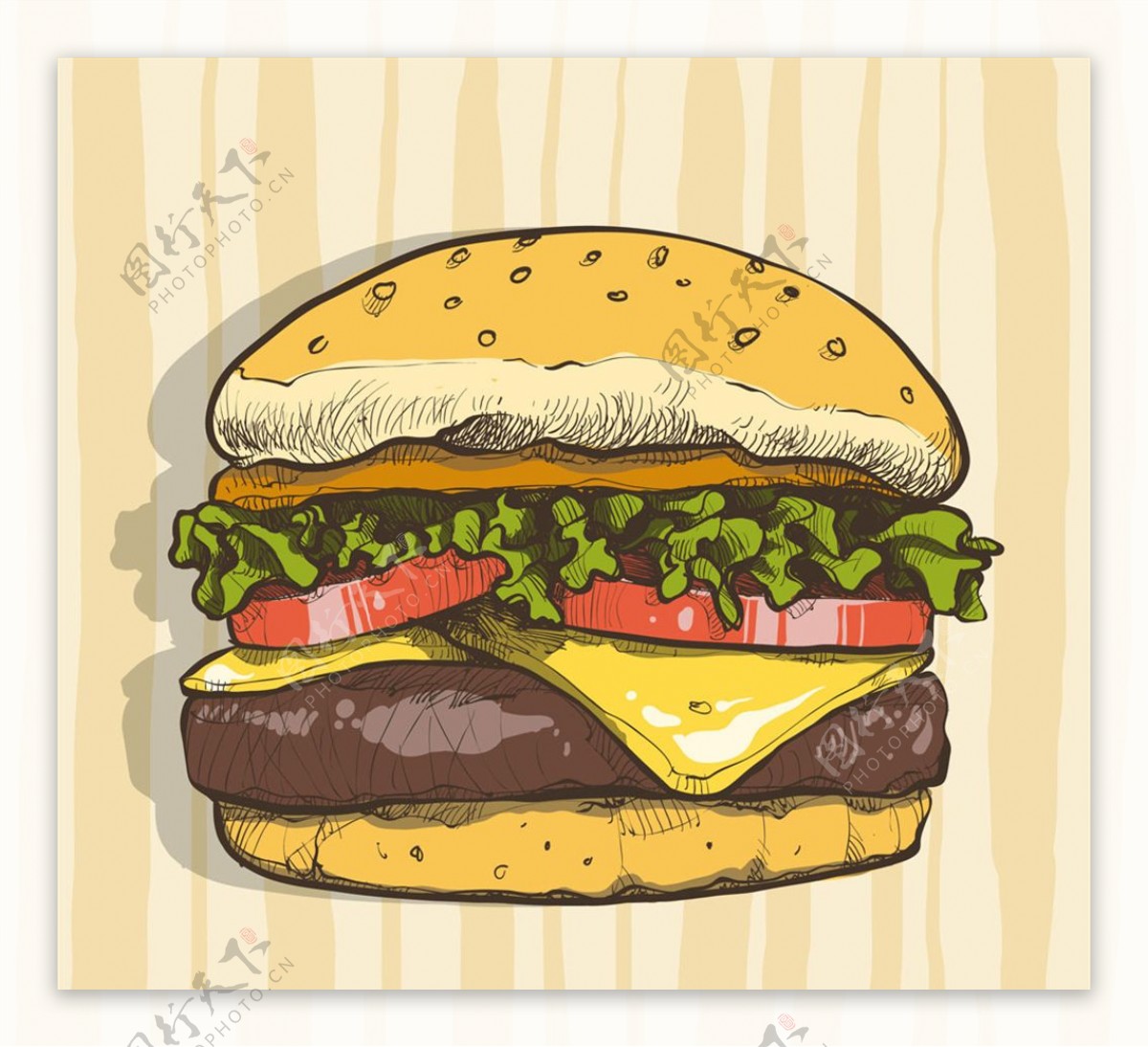 彩绘美味汉堡包矢量素材