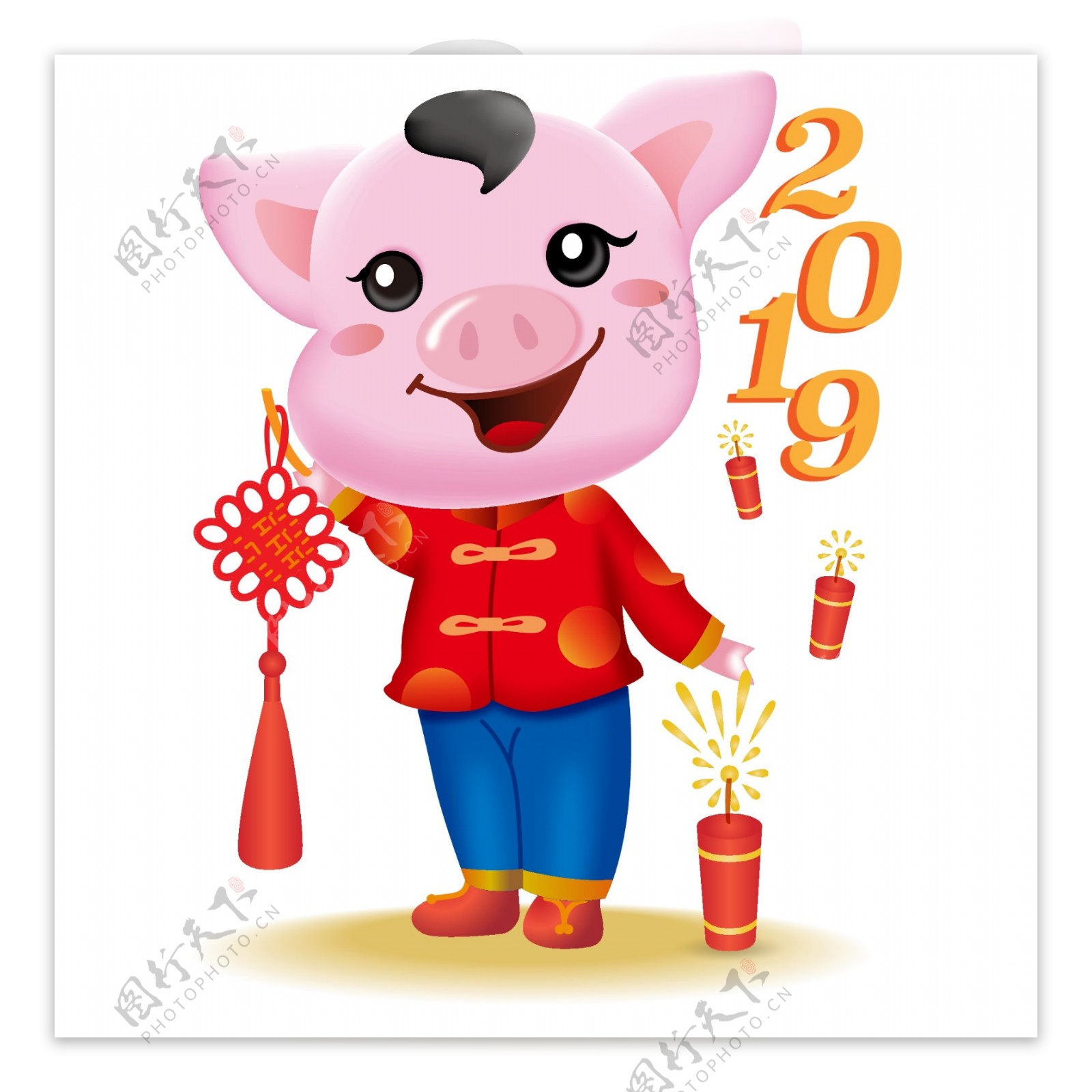 新年可爱猪立体IP卡通形象喜庆插画