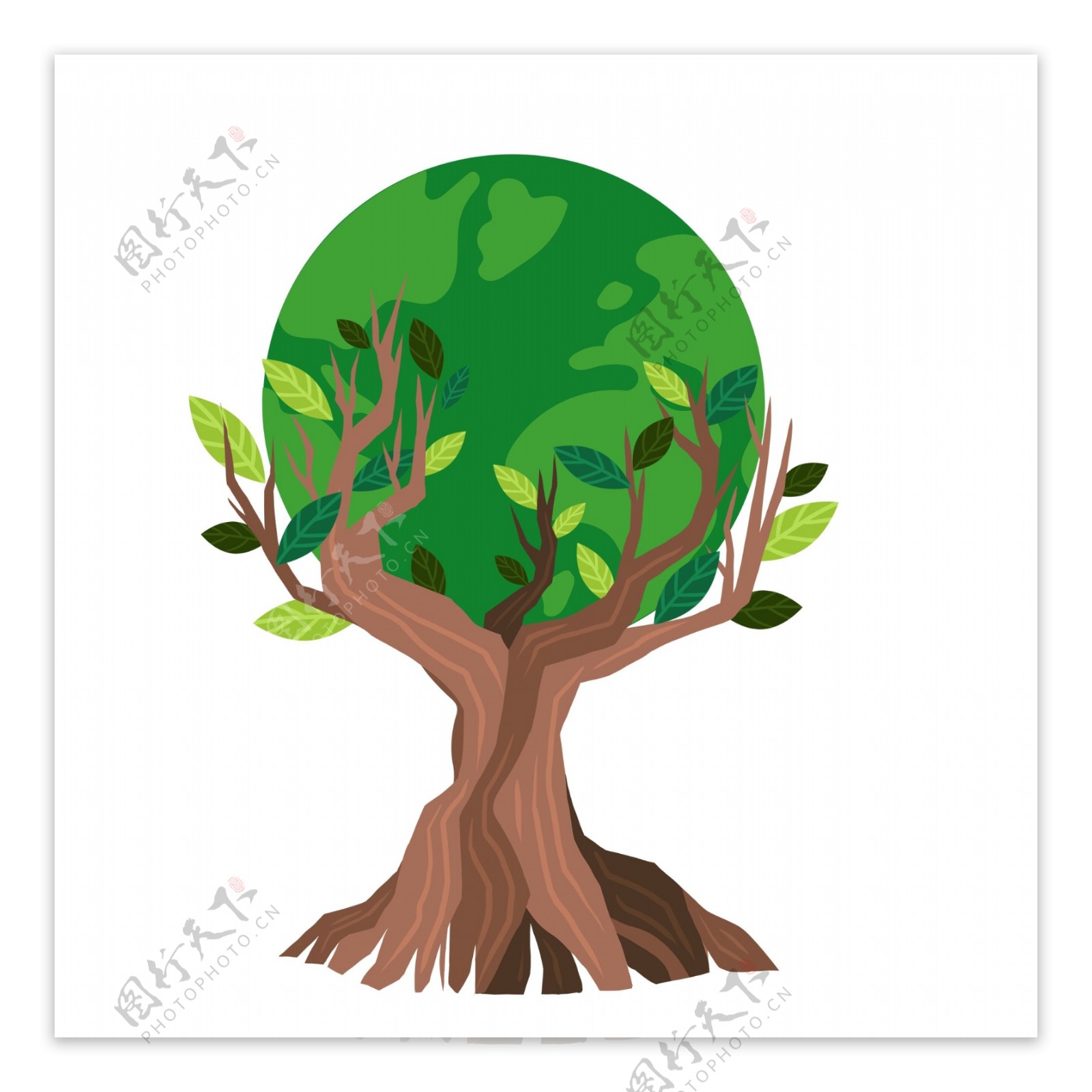 手绘绿色大树插画设计
