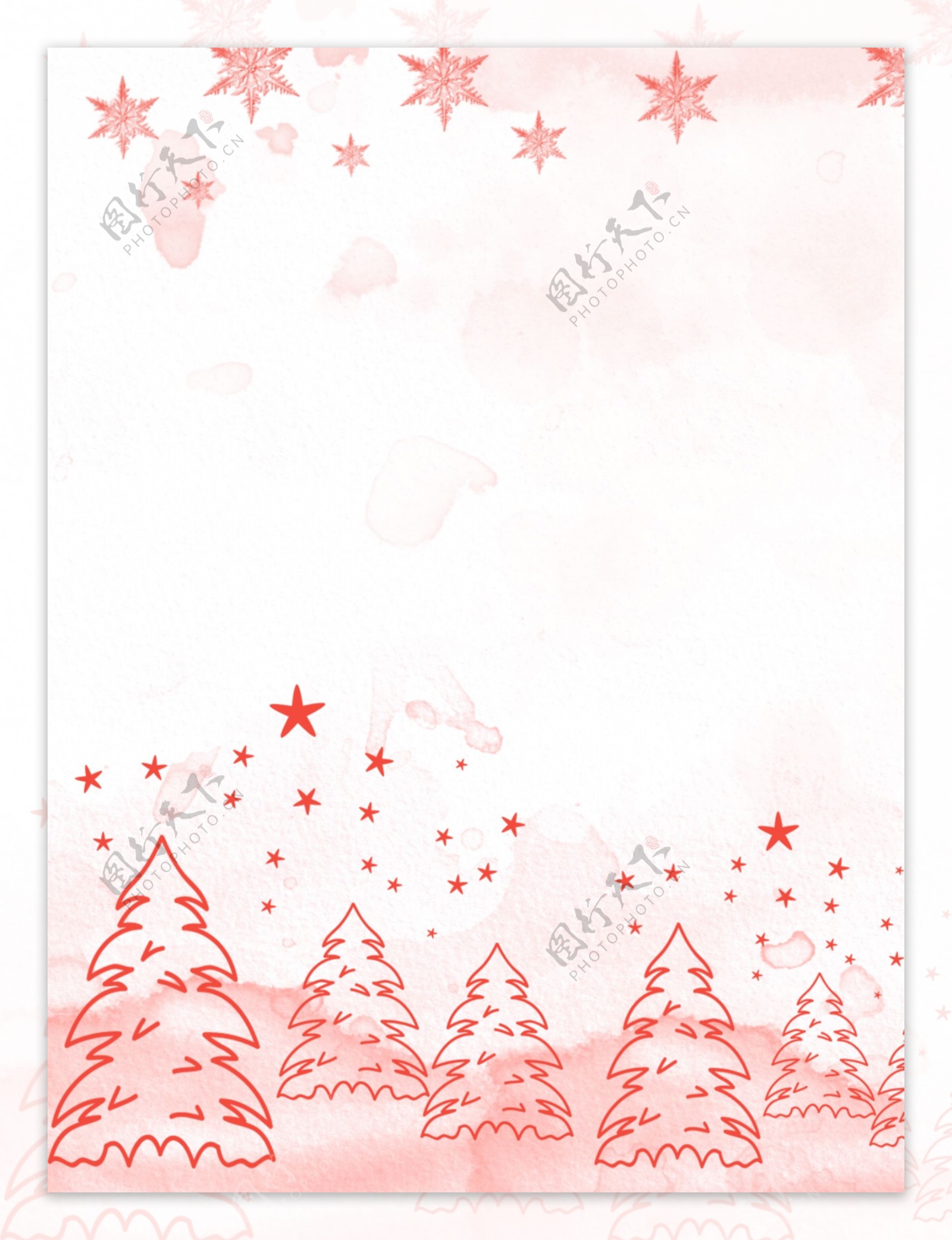 原创卡通线条圣诞树五角星圣诞节水彩背景