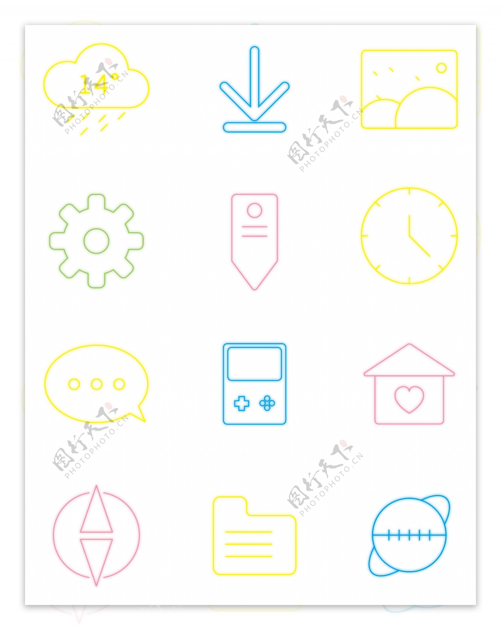 手机图标发光彩色icon可商用元素