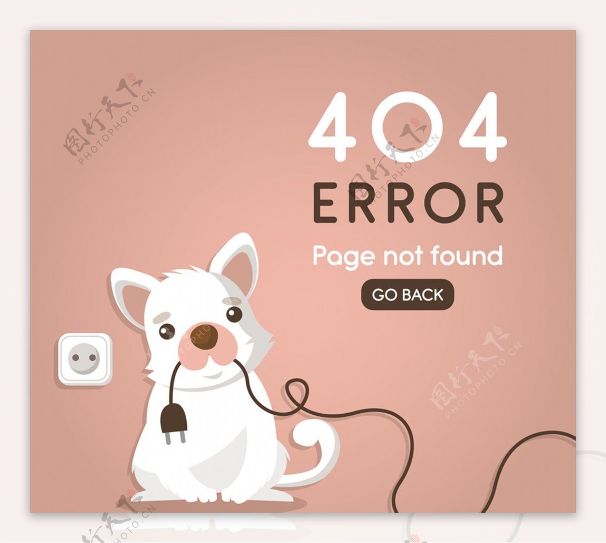 创意404错误页面拔掉电线的狗