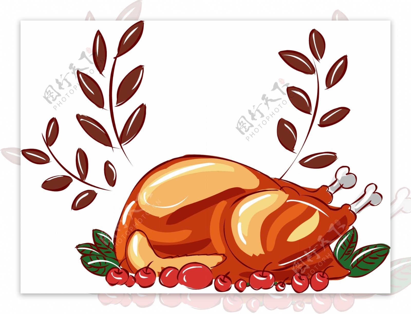 感恩节手绘美食卡通火鸡