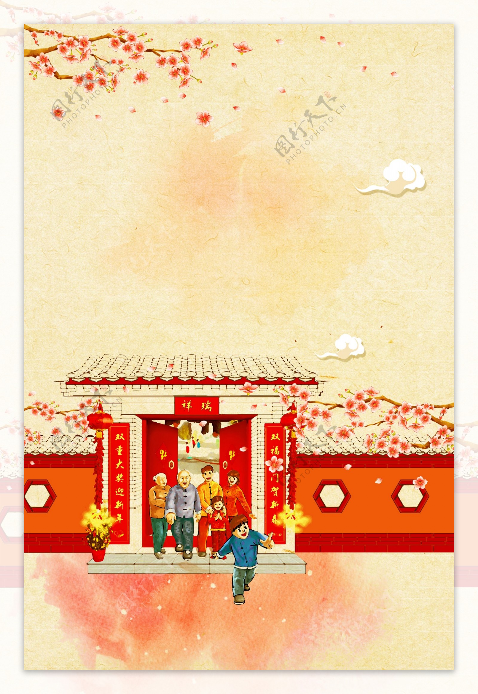 传统新春元旦红色传统节日广告背景