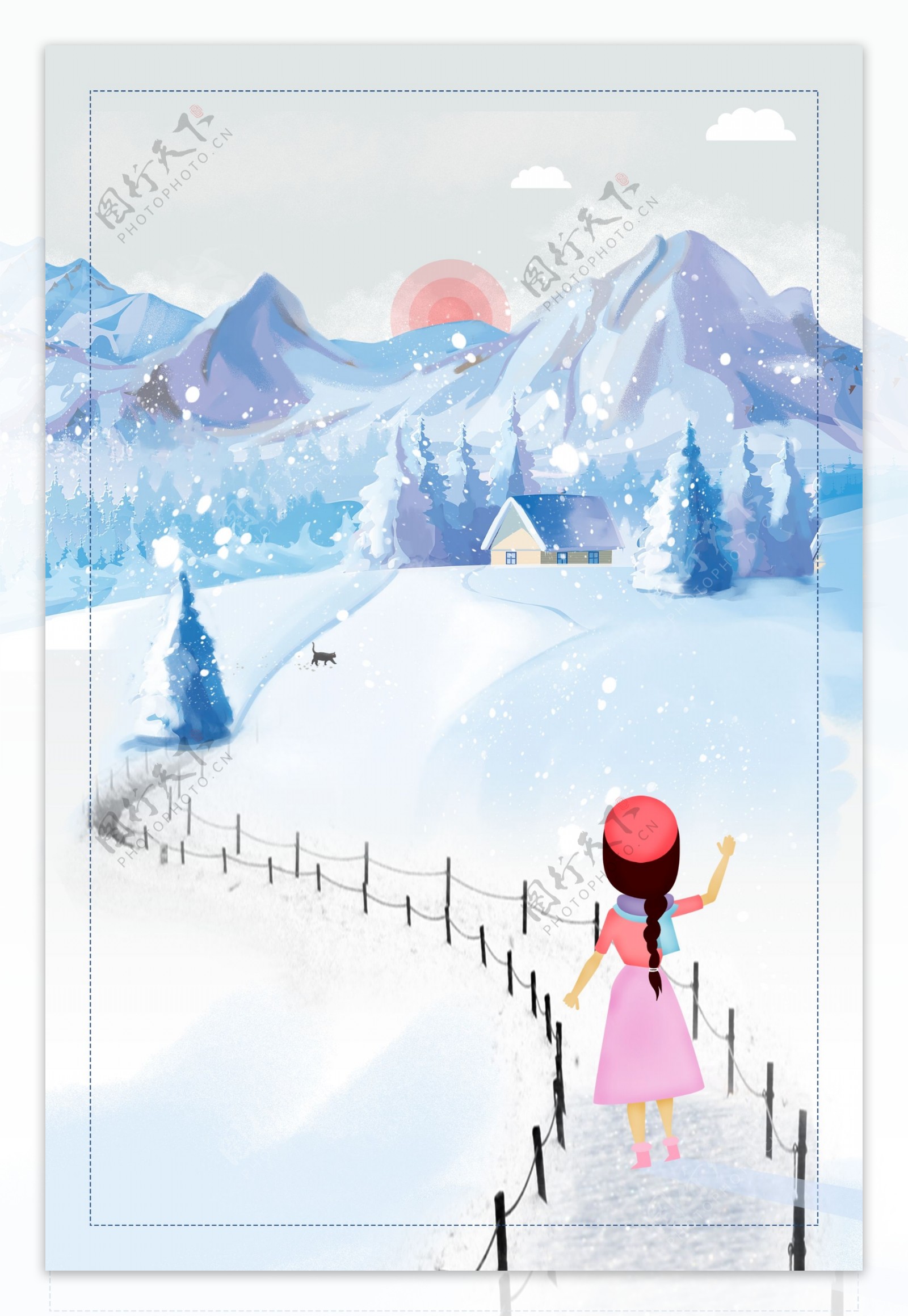 彩绘冬季大雪节气背景设计