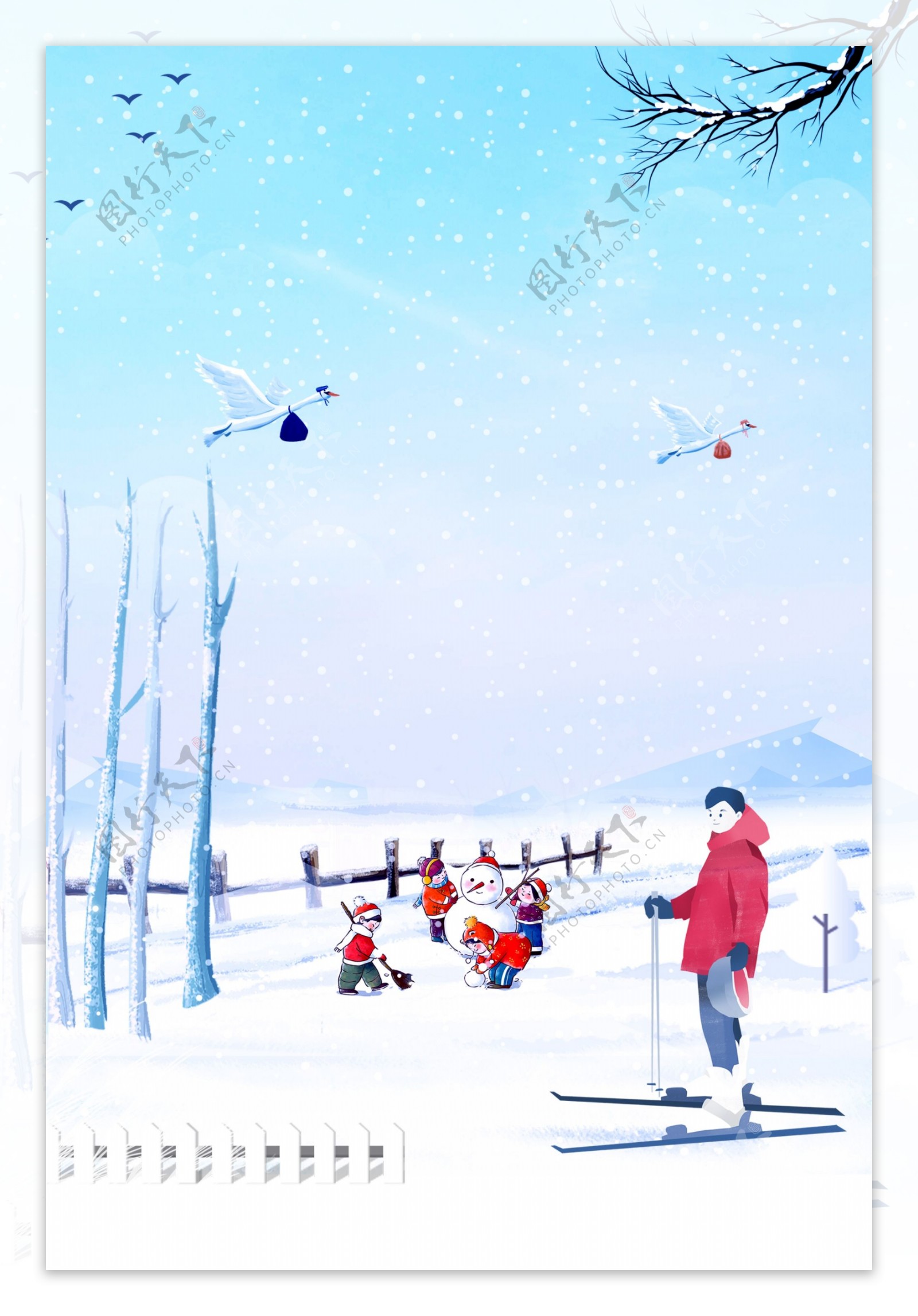 蓝色浪漫唯美滑雪背景