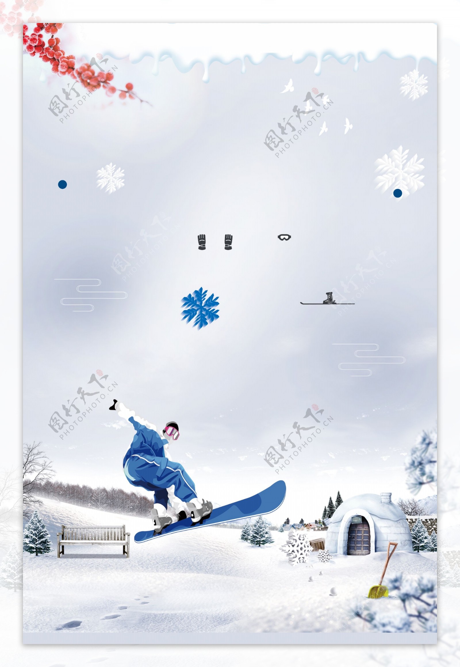 冬季雪地滑雪背景设计