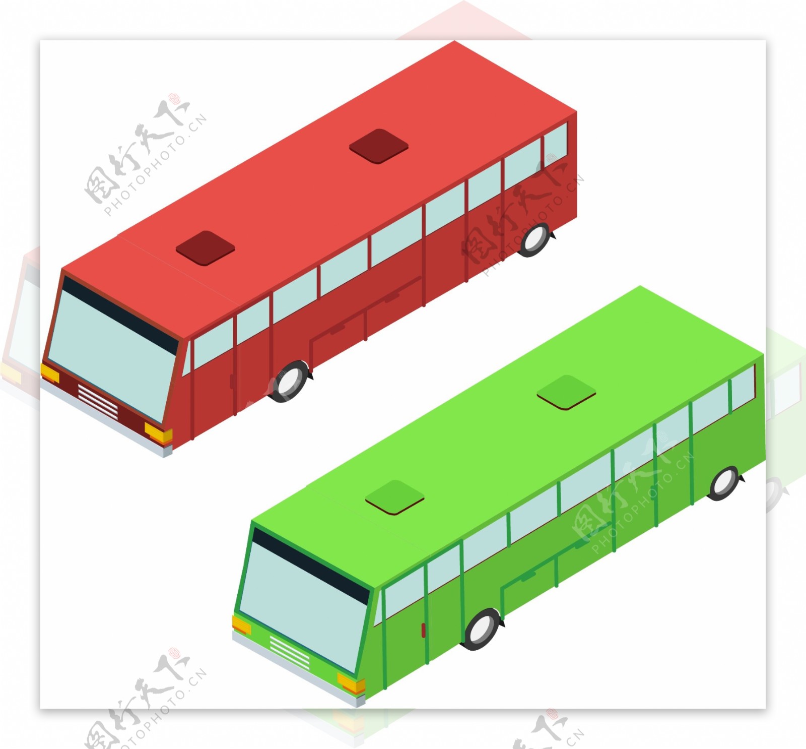2.5D公交车红绿色AI素材
