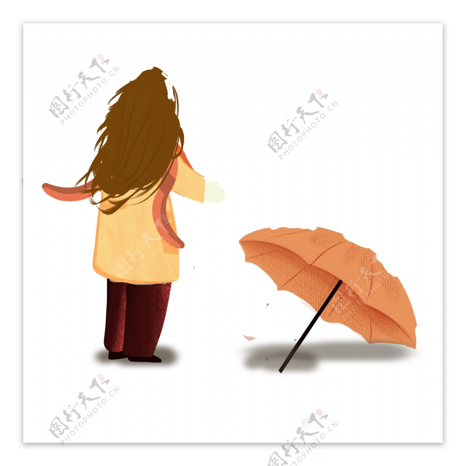 手绘卡通女孩打着伞原创元素