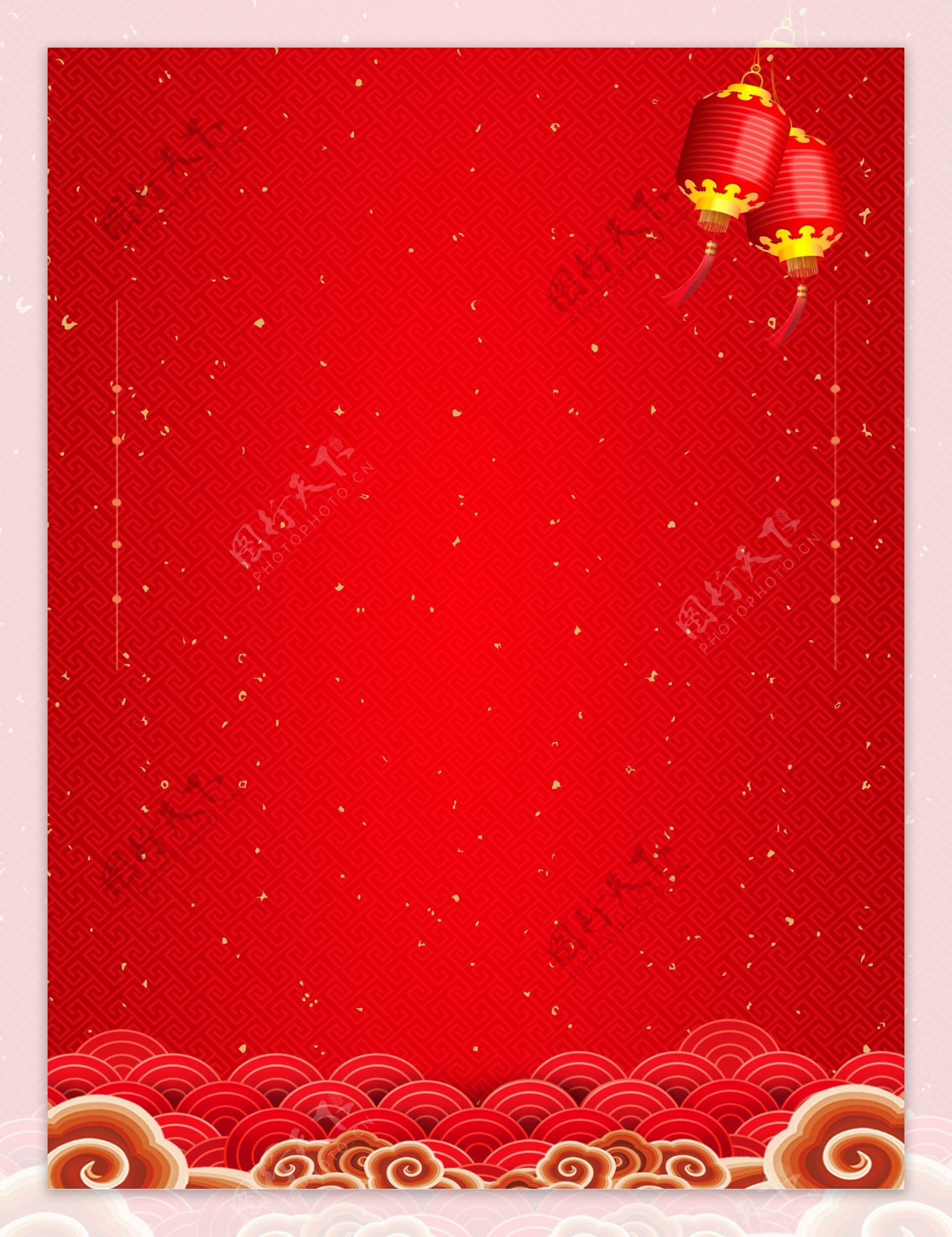 中国风红色灯笼祥云背景设计
