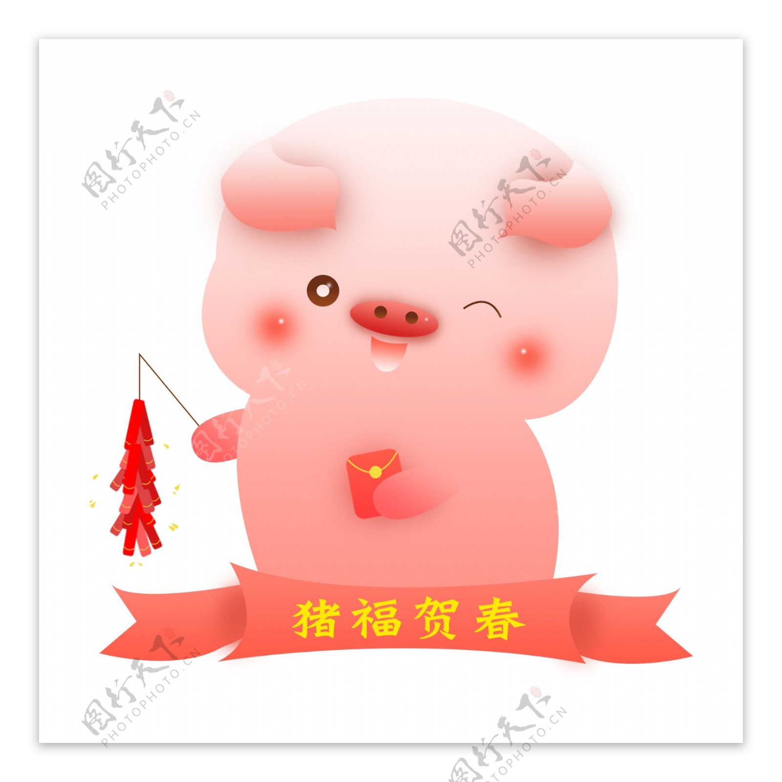 猪福新春猪年卡通形象可商用元素