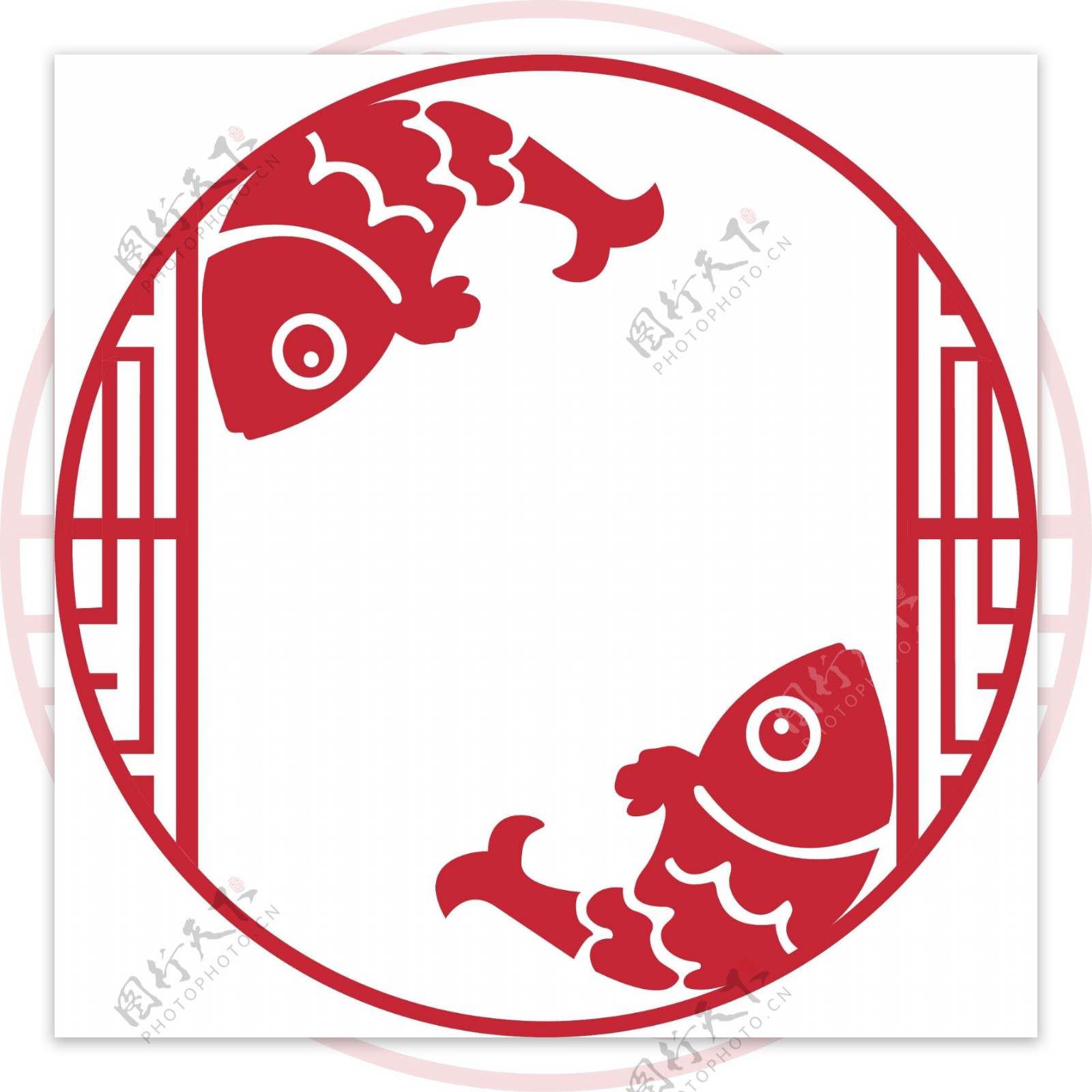 中国风边框鱼中国红线条装饰可商用元素
