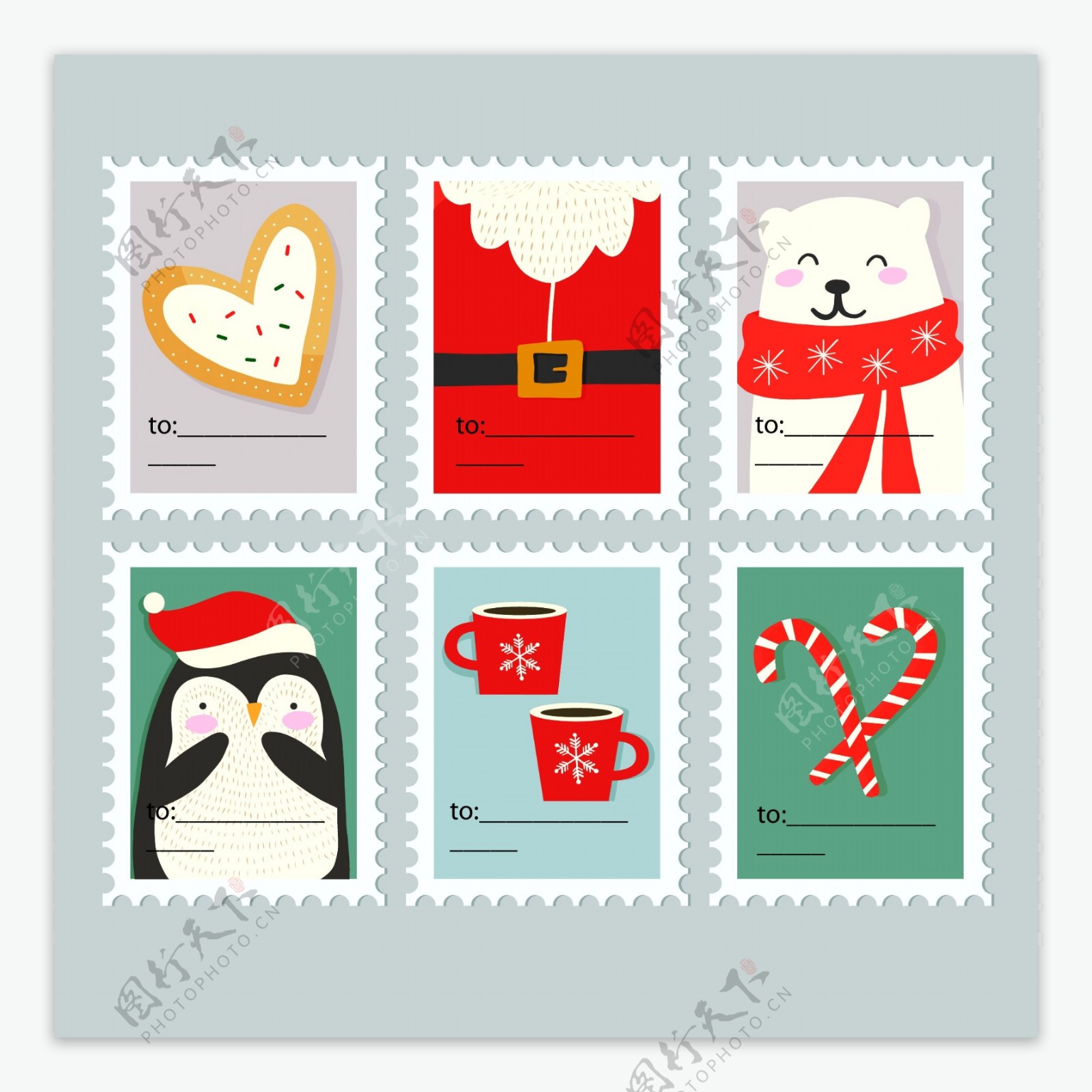 邮票边框的圣诞节标签