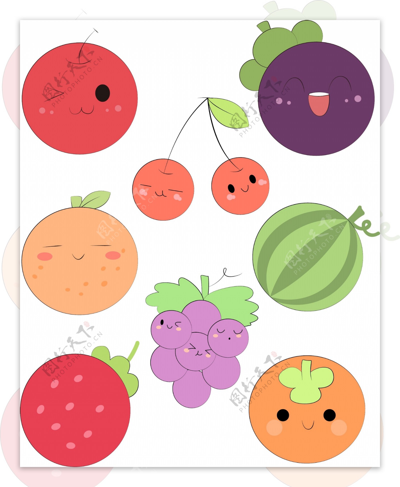 可爱圆形造型水果简笔画
