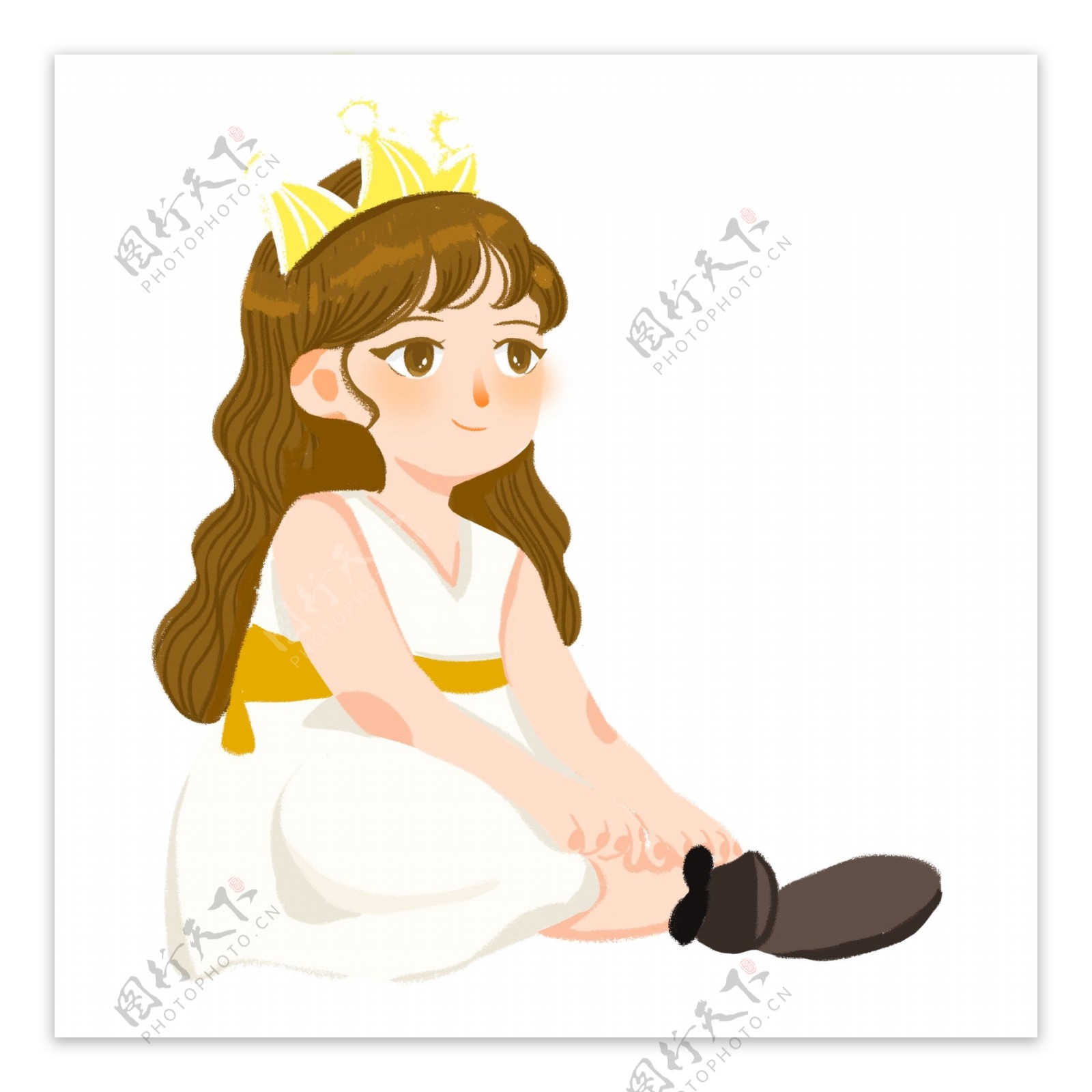 卡通可爱坐在地上的小公主