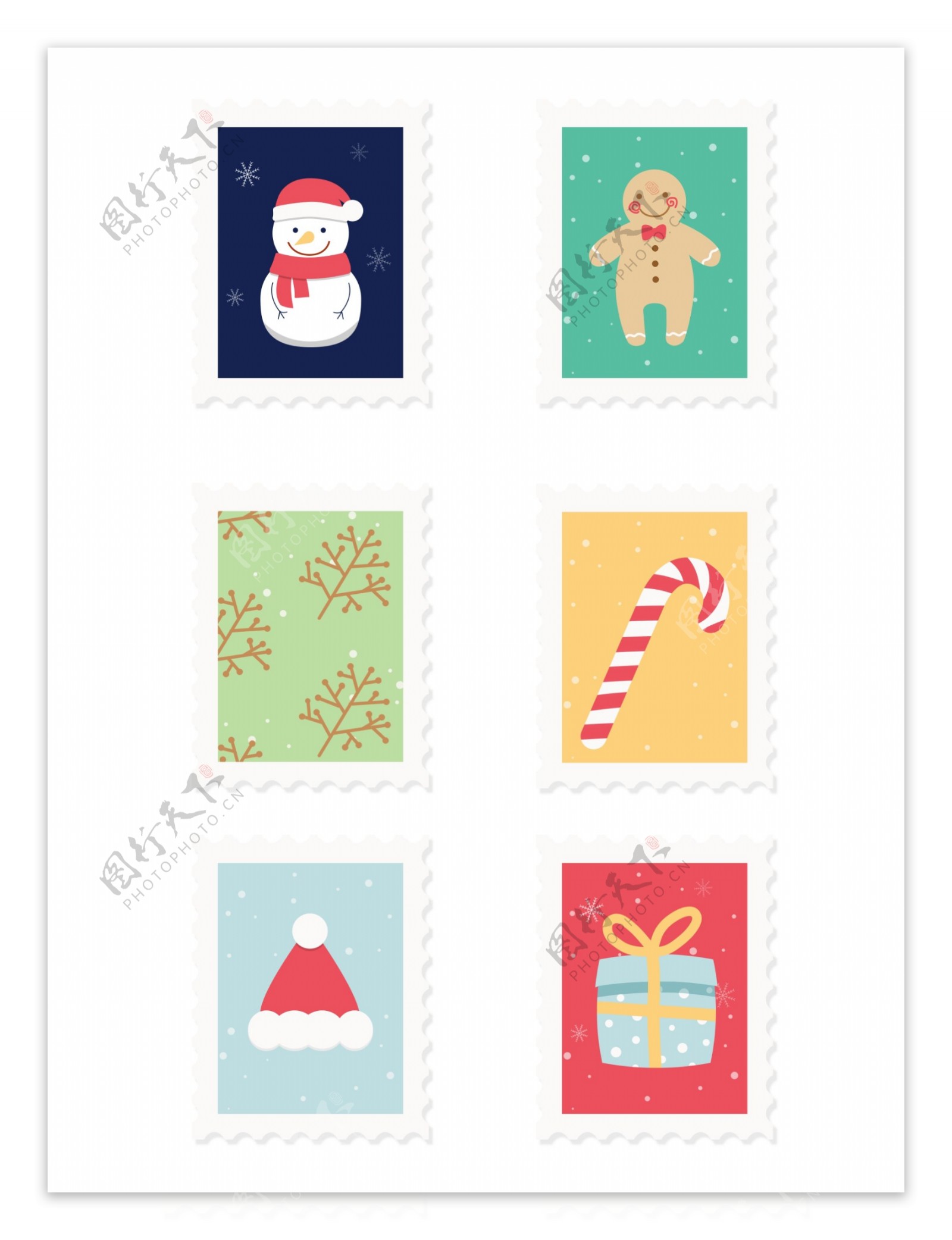 卡通圣诞邮票可爱设计元素套图