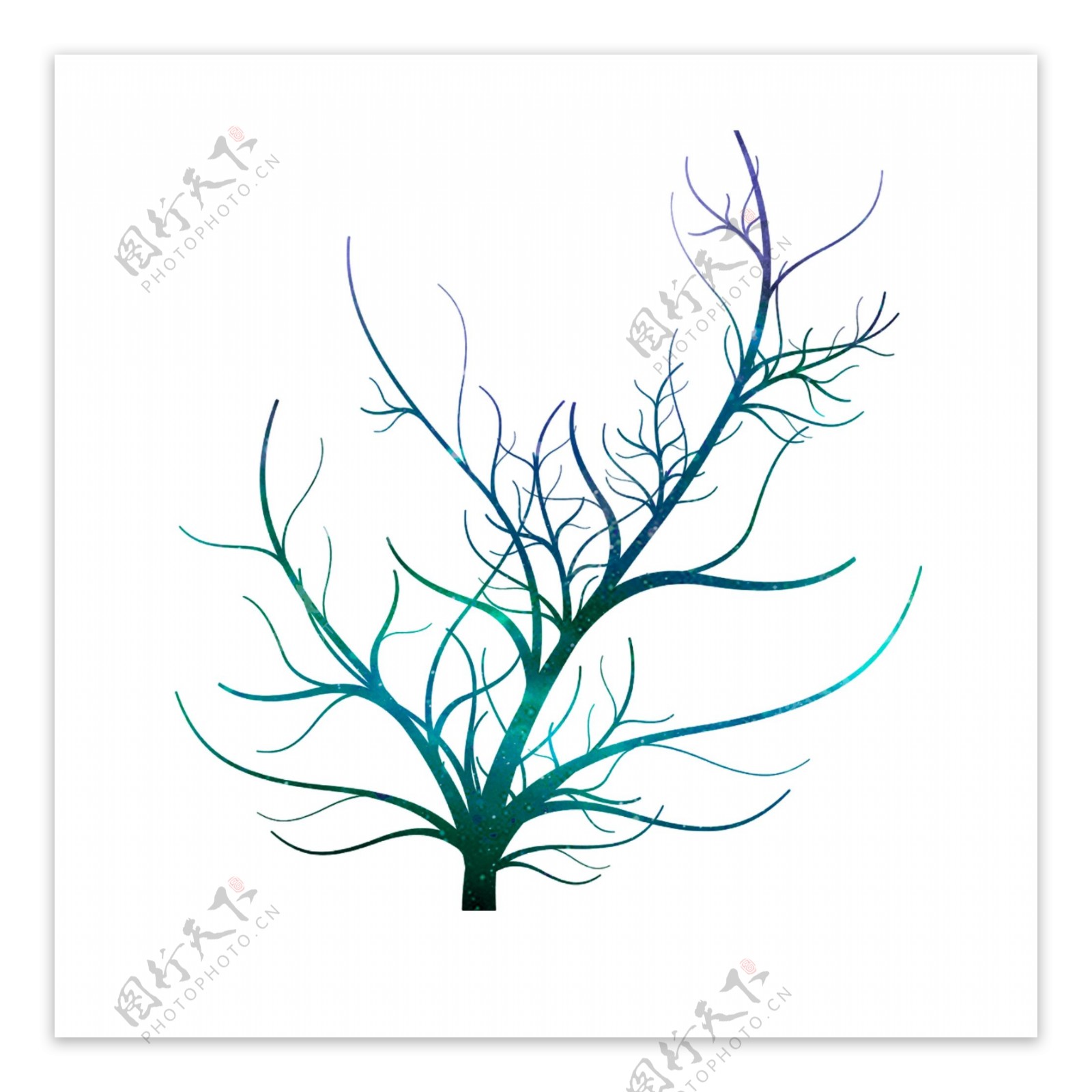 树木梦幻墨蓝色渐变装饰素材设计
