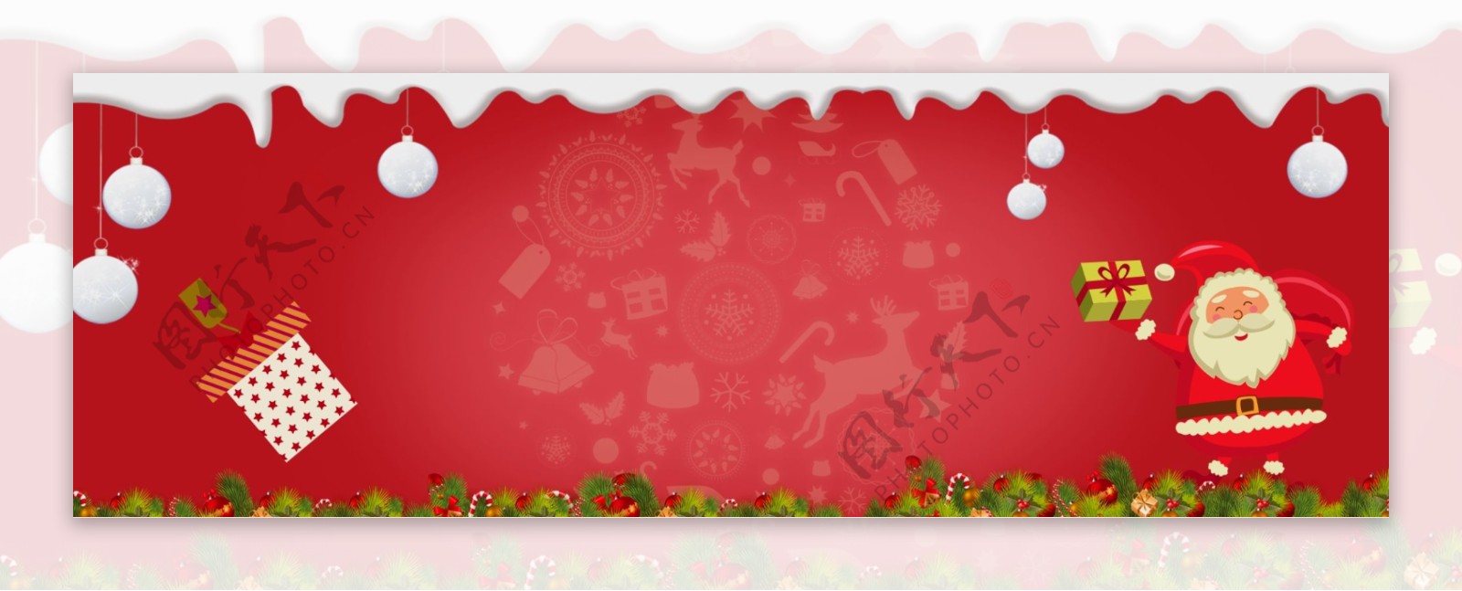红色圣诞节卡通促销banner背景