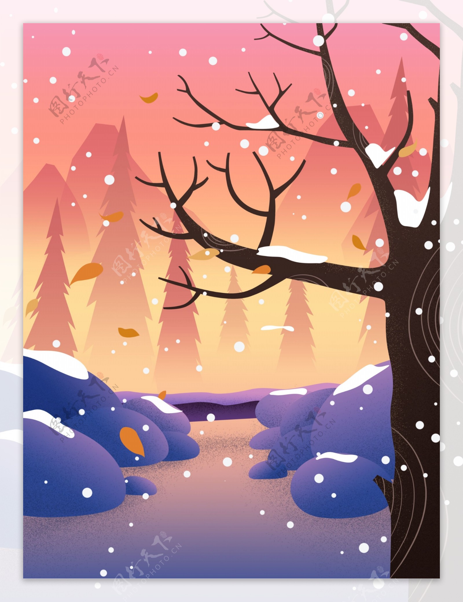 冬季森林风景插画背景