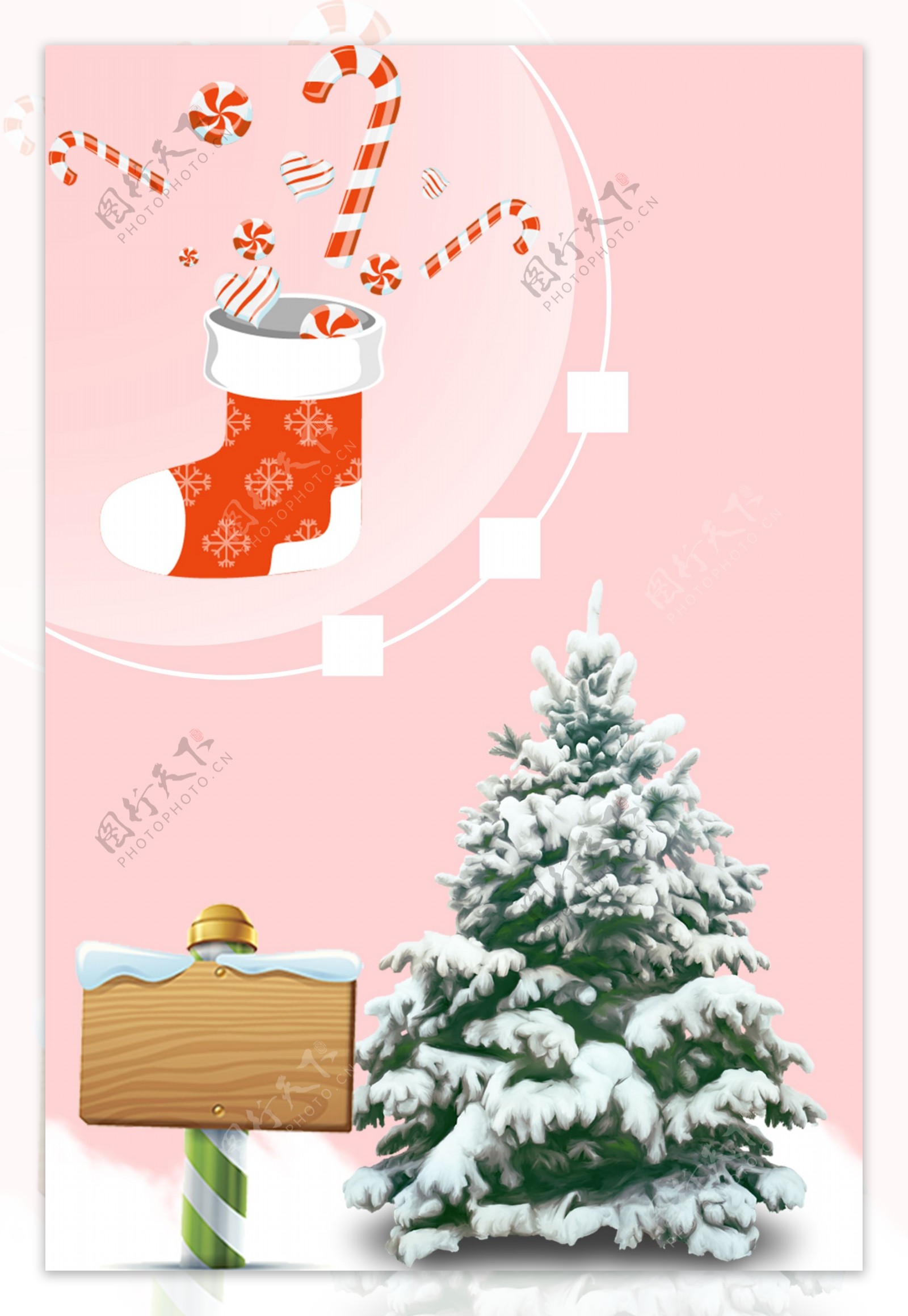 粉色可爱手绘卡通圣诞节背景图