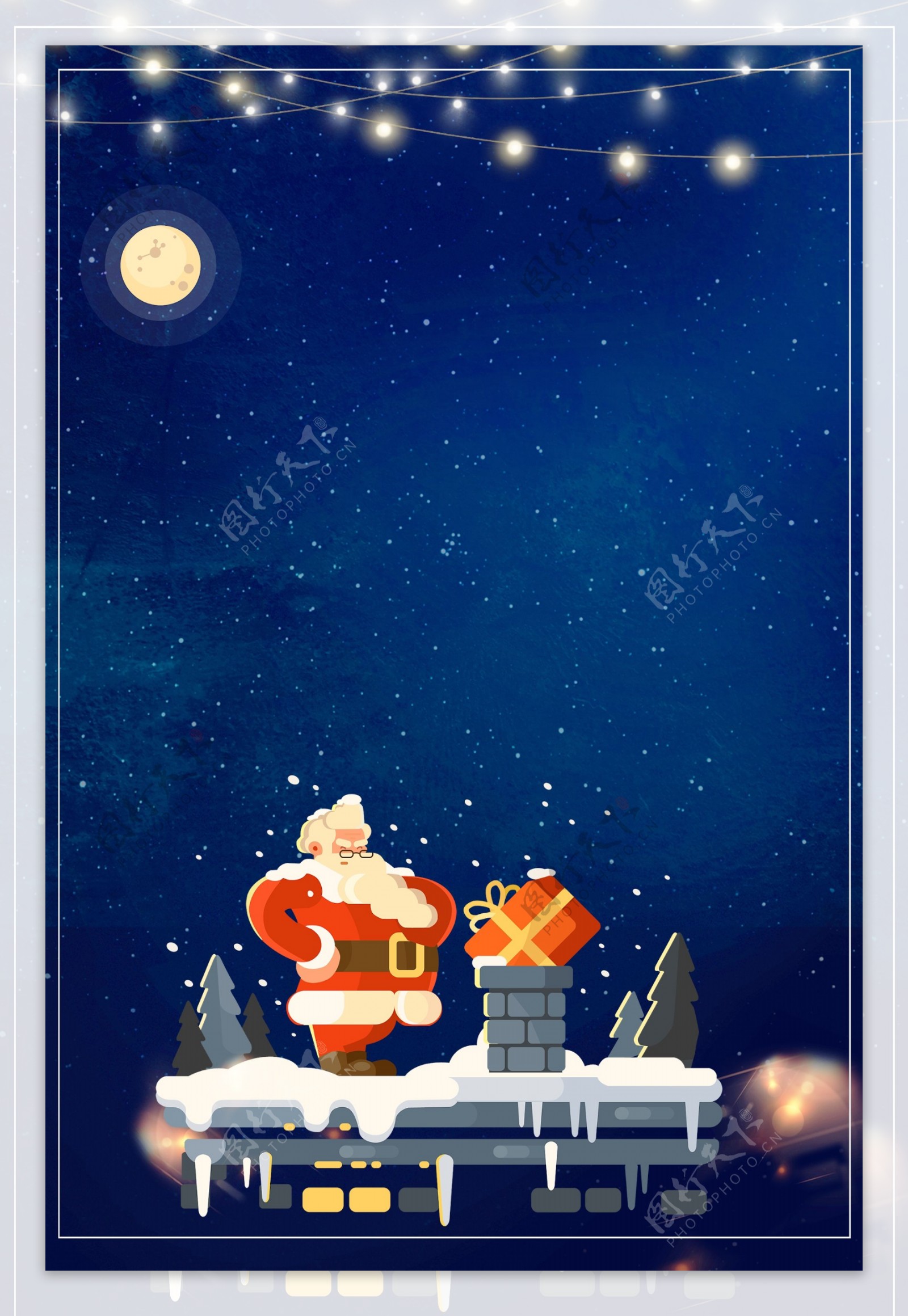 雪地平安夜圣诞节卡通手绘广告背景图
