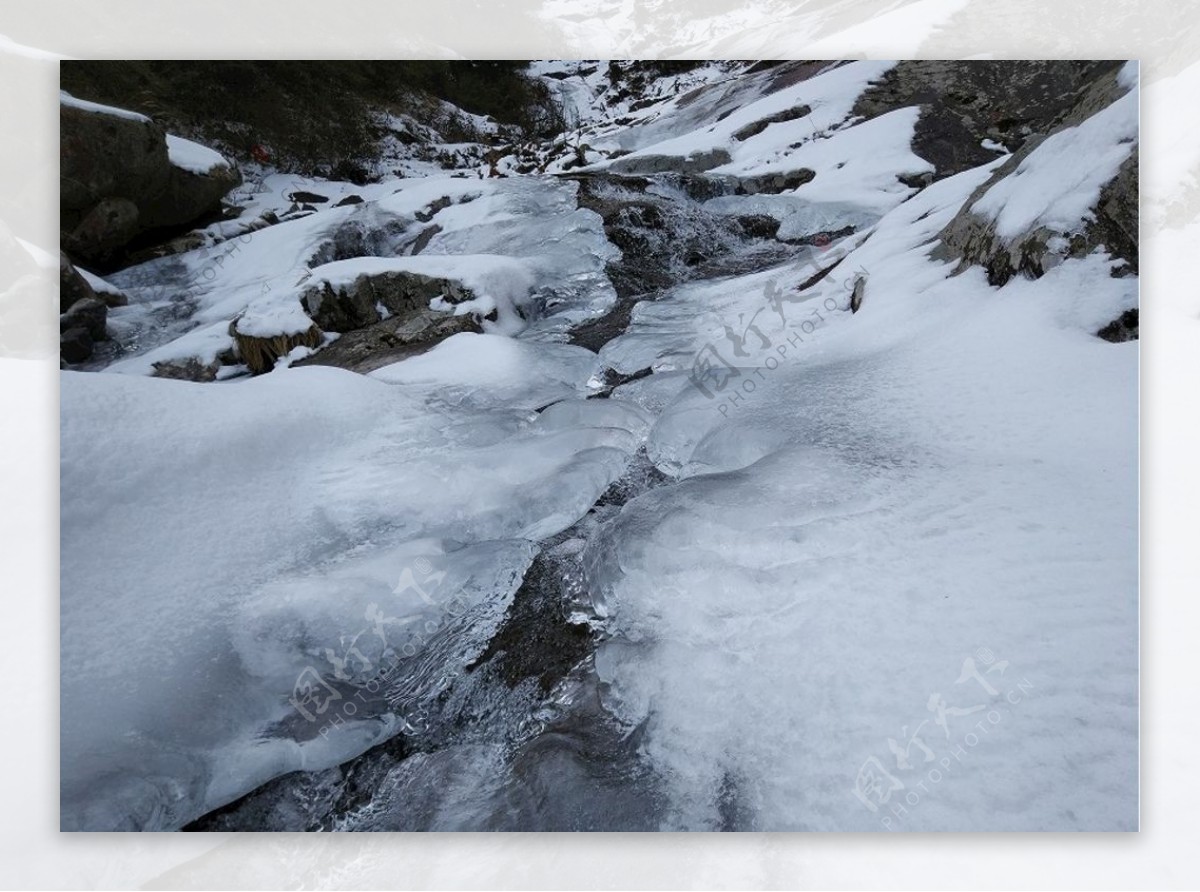 保护区冬季结冰的溪流