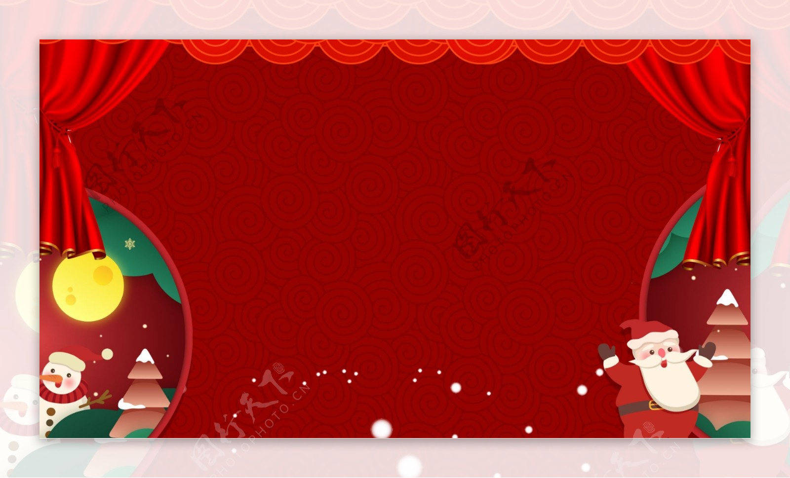 红色简约圣诞节舞台背景图