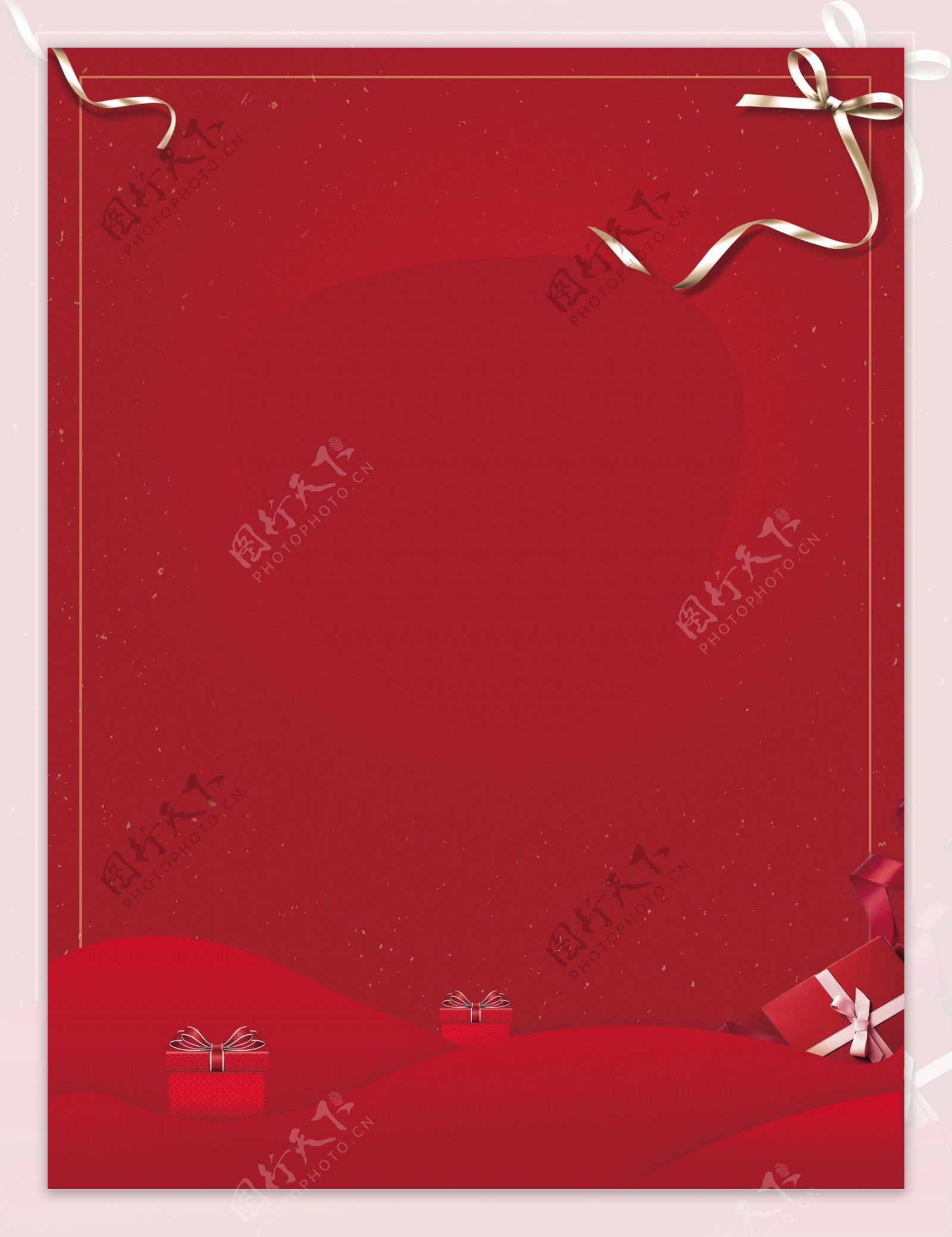 红色简约感恩节礼物丝带背景设计